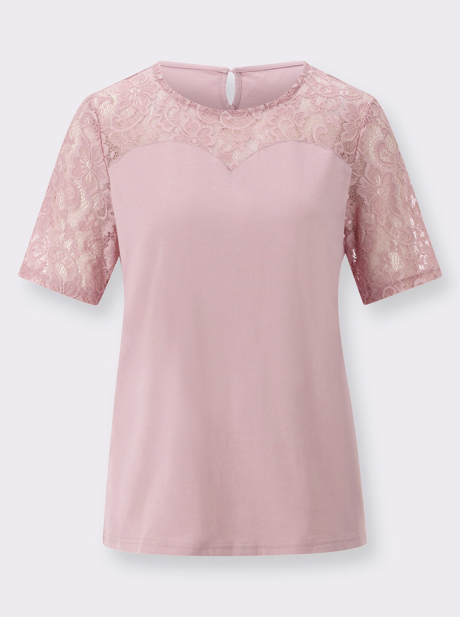 Kurzarmshirt mit Spitzen-Ärmeln - hortensie