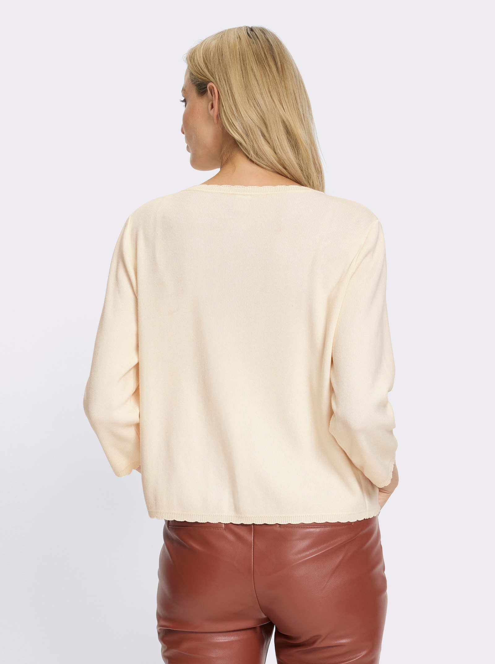 heine Feinstrickjacke mit glänzender Blütenstickerei - champagner