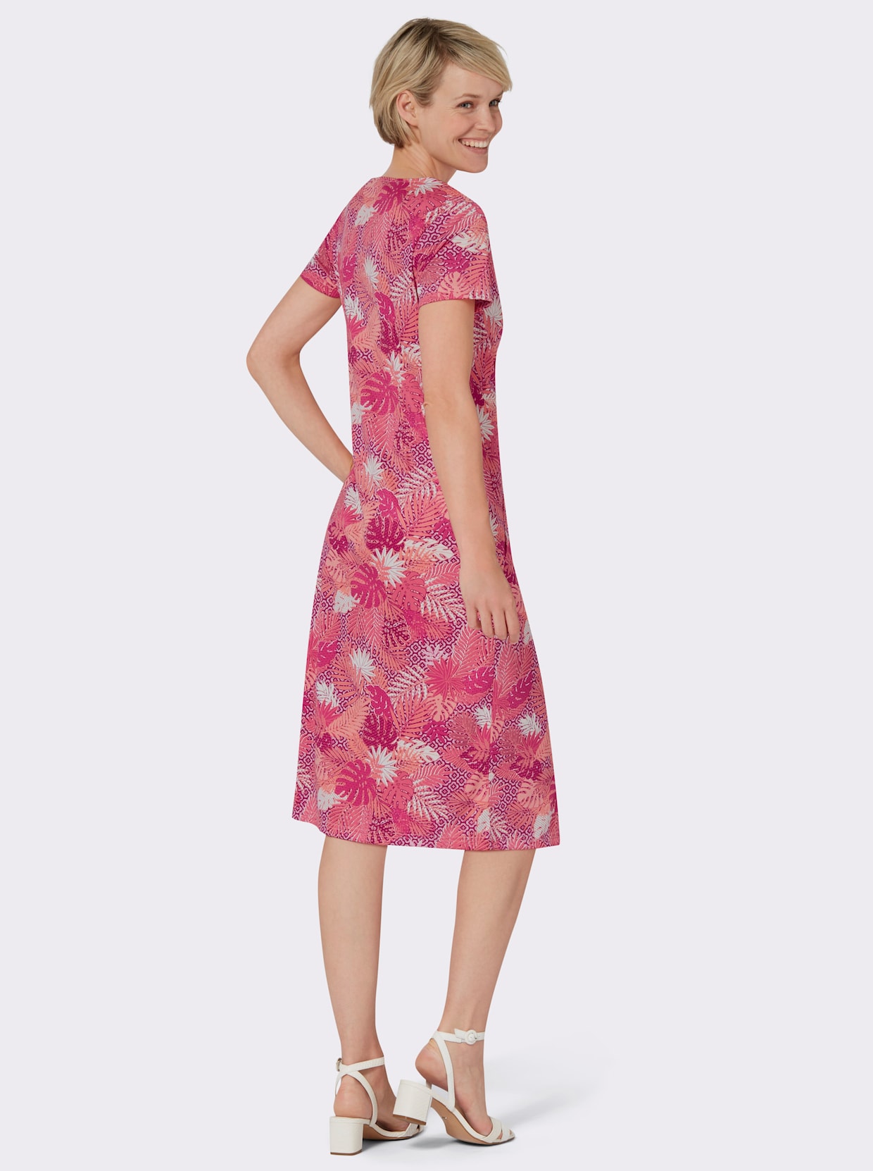 Jersey-Kleid - fuchsia-papaya-bedruckt