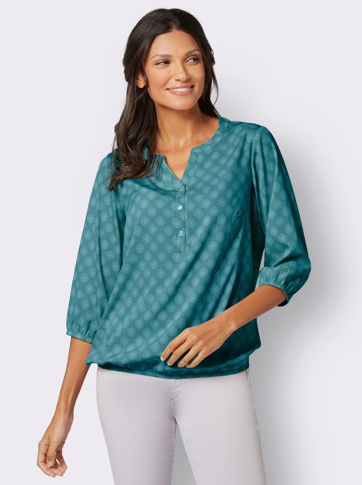 Comfortabele blouse - oceaan/ecru bedrukt