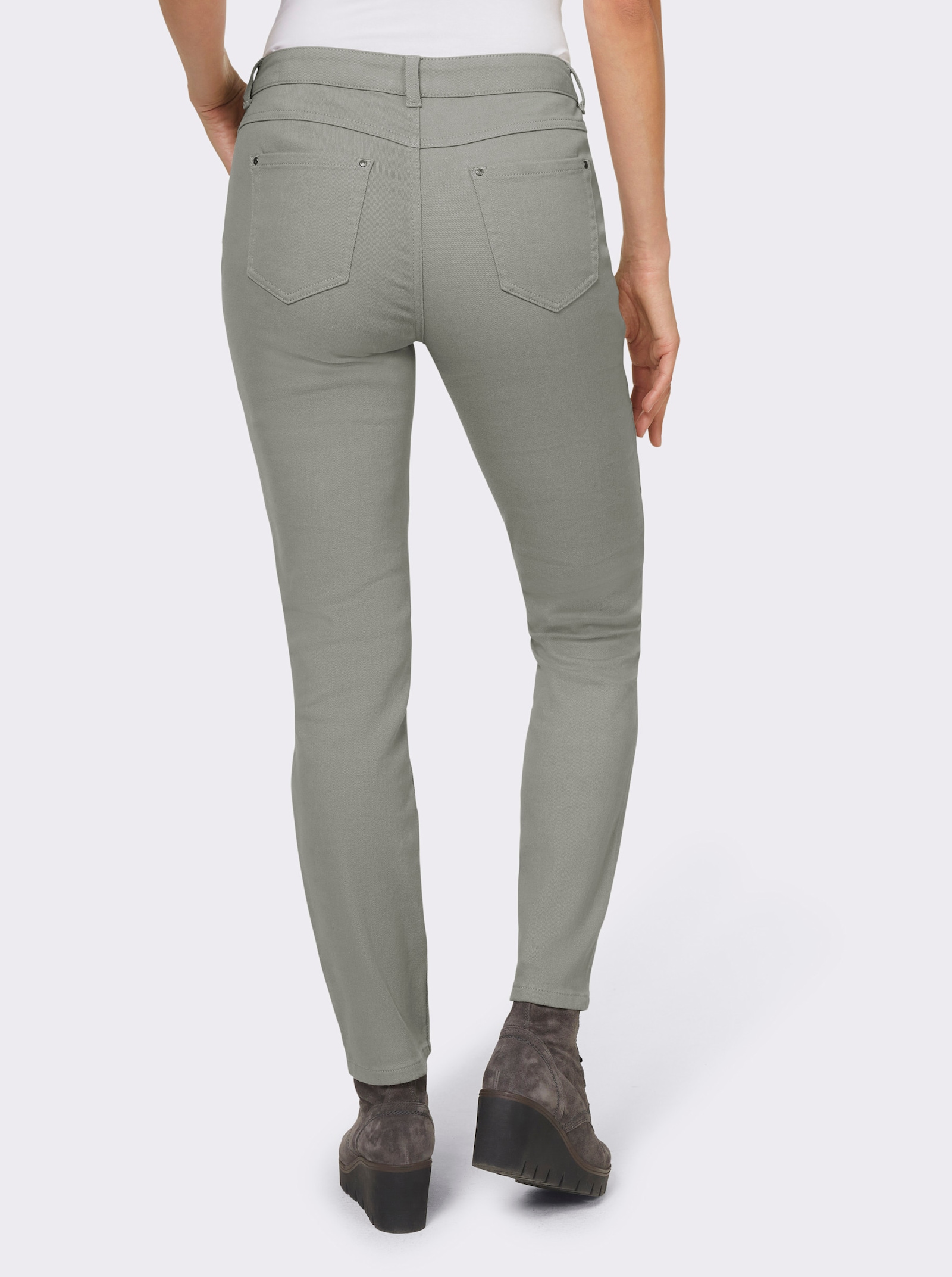 heine Broek met smalle pijpen en siersteentjes - leem