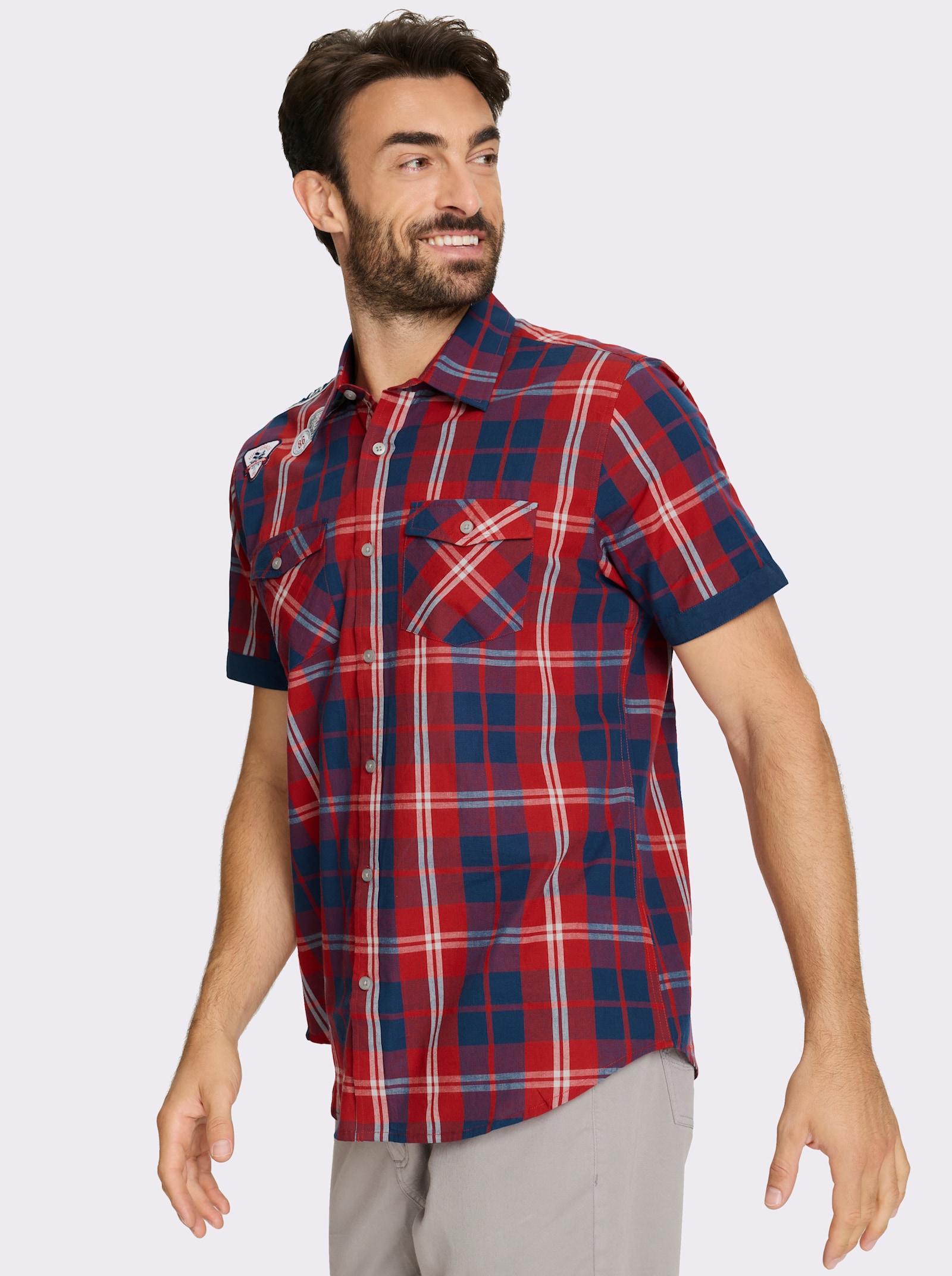 Catamaran Kurzarmhemd mit dekorativen Patches - dunkelblau-rot-kariert