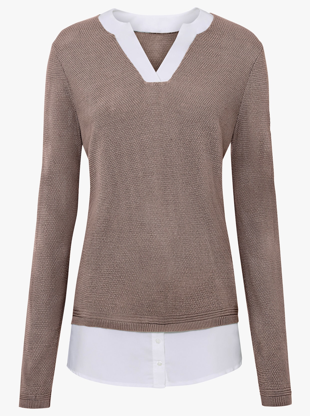 2-in-1-pullover - taupe/wit