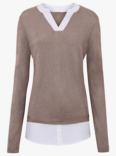 2-in-1-Pullover - taupe-weiß