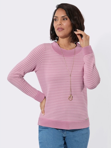 Rundhalspullover in pflegeleichter Qualität - rosé-ecru-gemustert