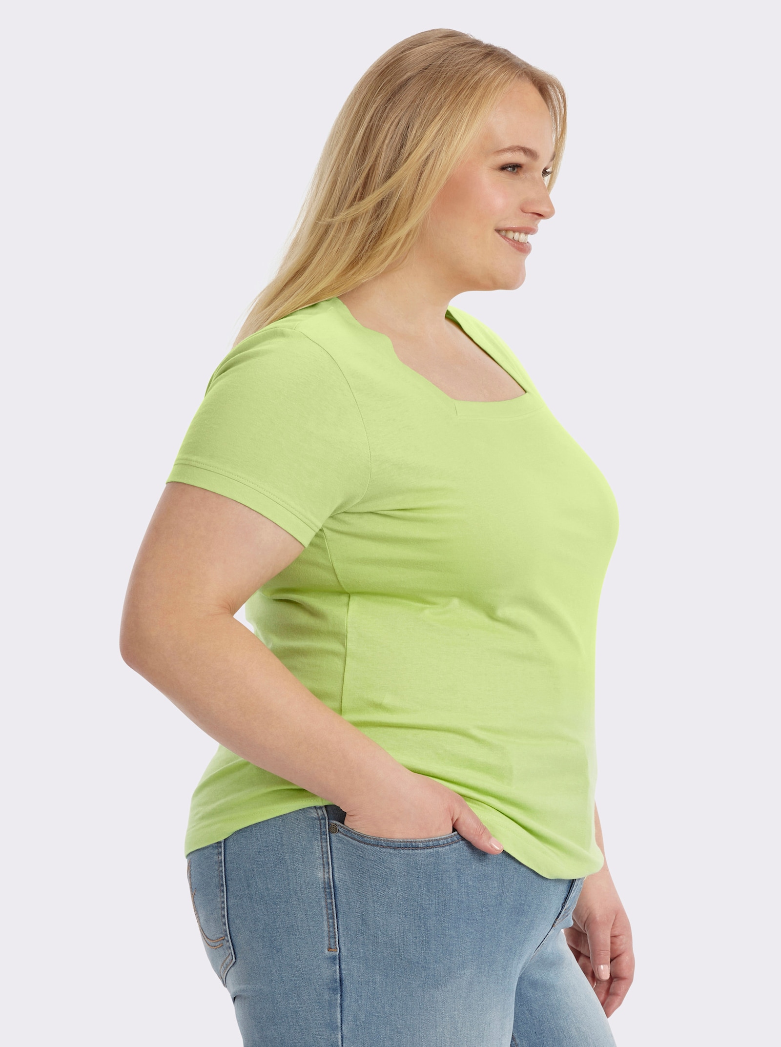 Kurzarmshirt mit Karree-Ausschnitt - pistazie