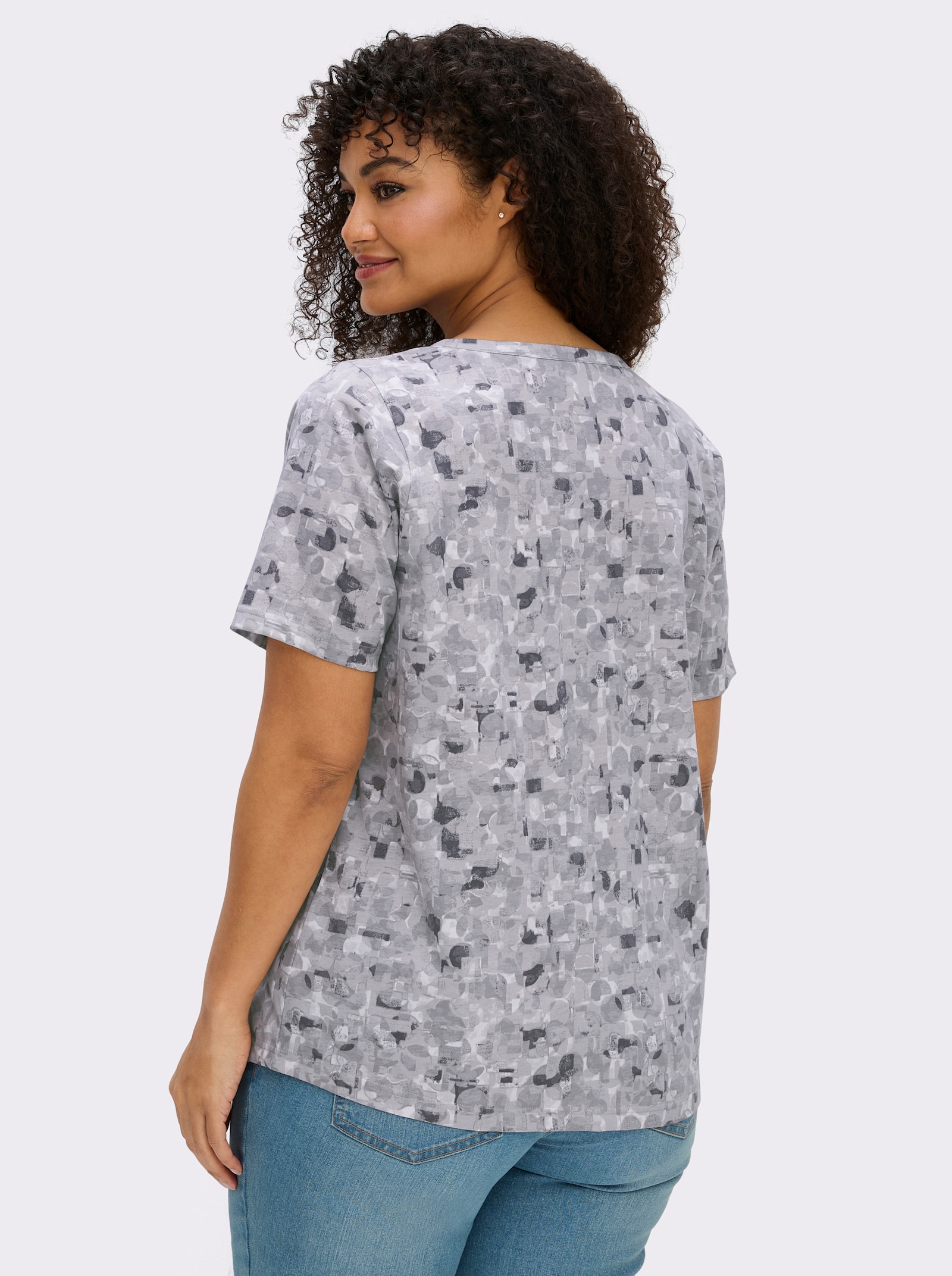 Kurzarmshirt in Baumwoll-Qualität - hellgrau-steingrau-bedruckt