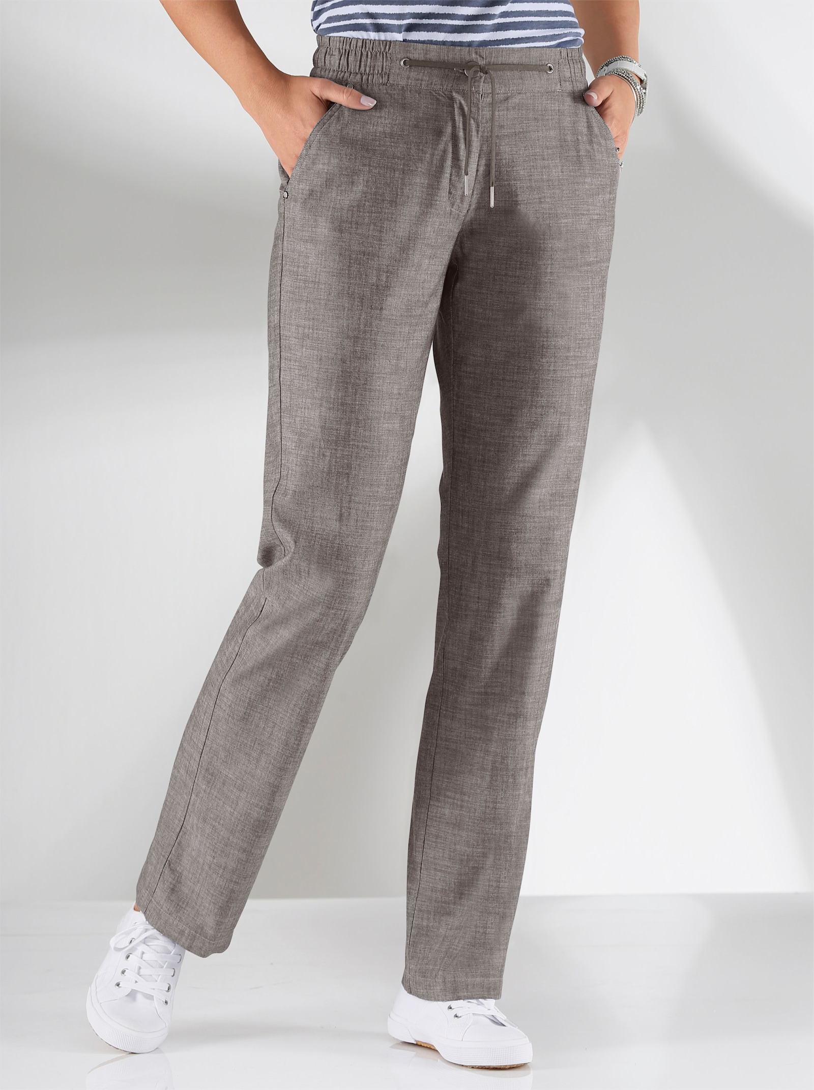 Bootcut-broek met comfortband en tunnelkoord - taupe