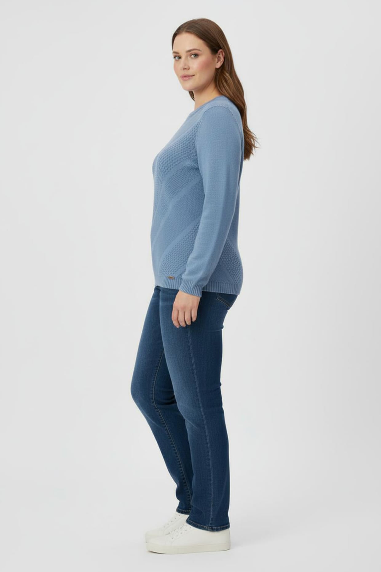 Langarm-Pullover mit Metallplättchen-Applikationen - mittelblau
