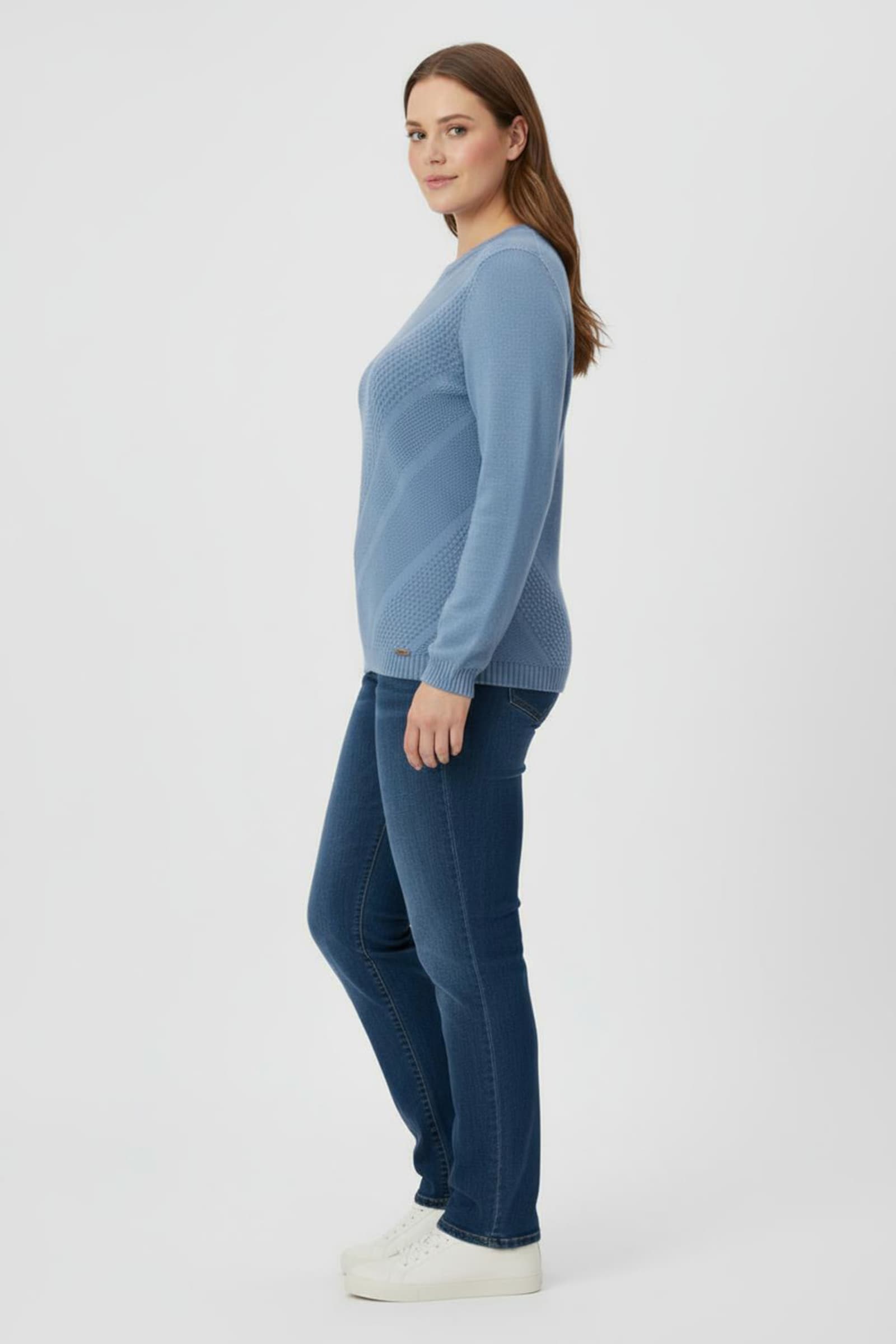 Langarm-Pullover mit Metallplättchen-Applikationen - mittelblau