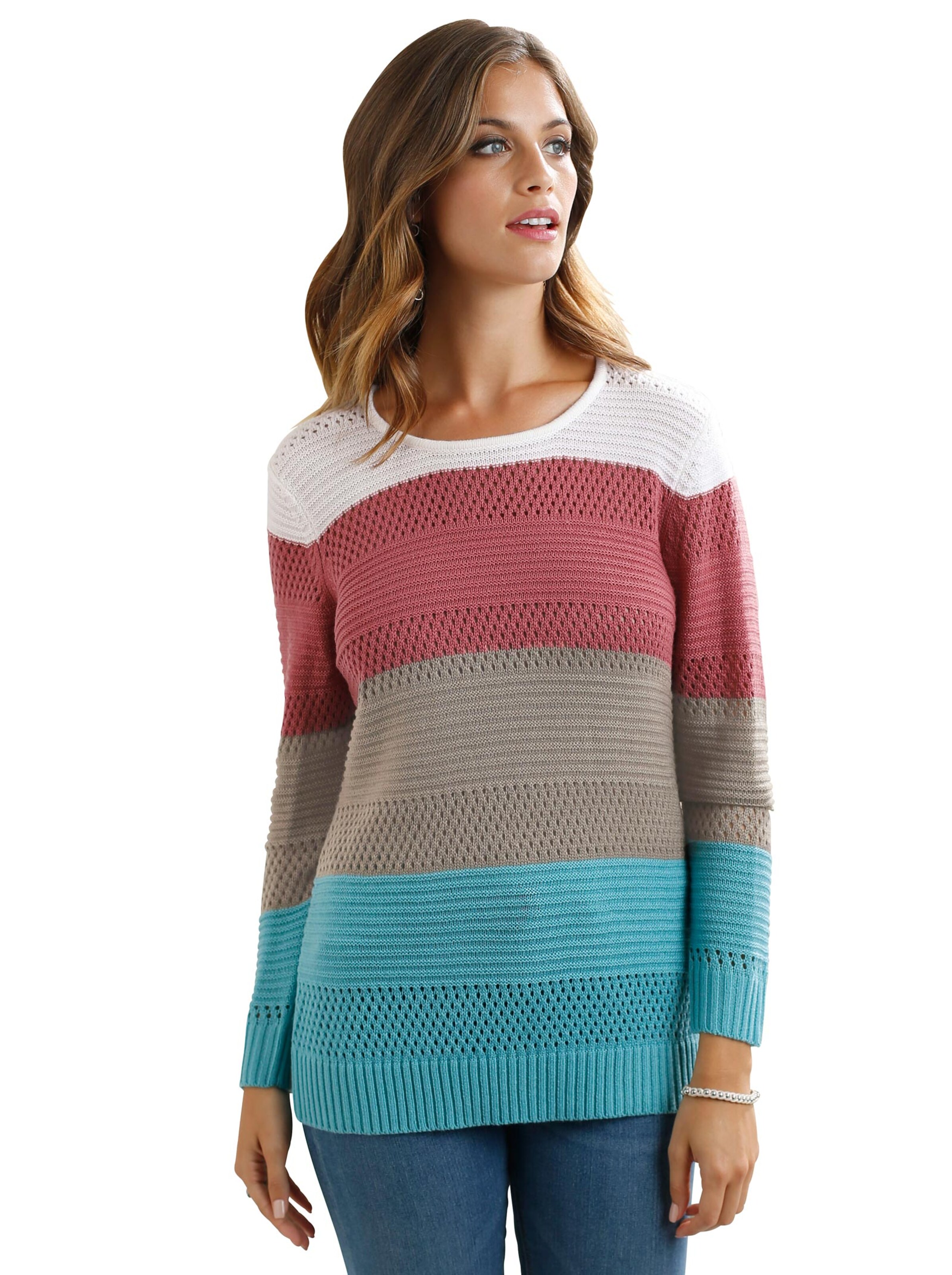 Pullover - himbeer-taupe-geringelt