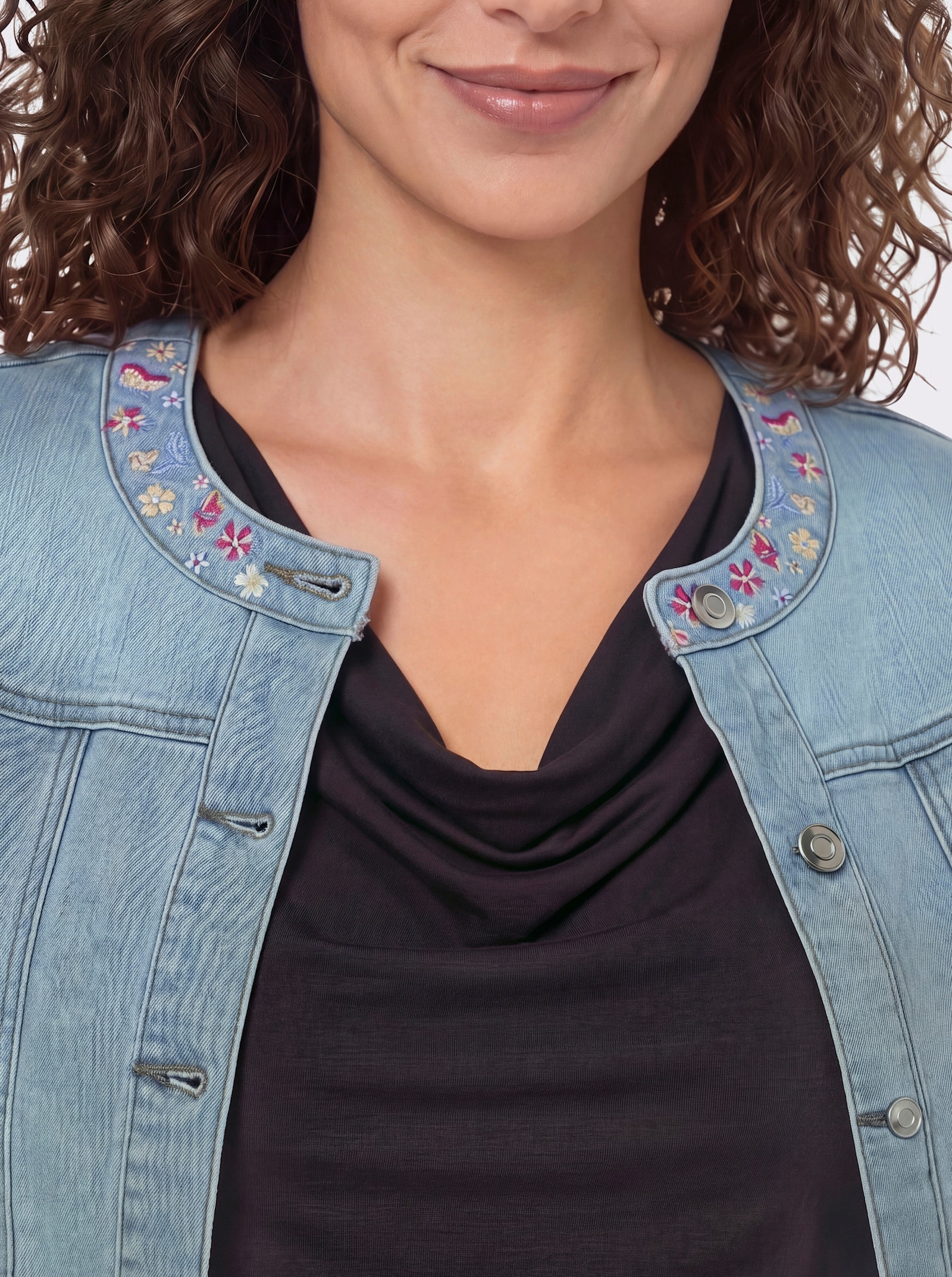 Jeansblazer mit Stickerei - blue-bleached
