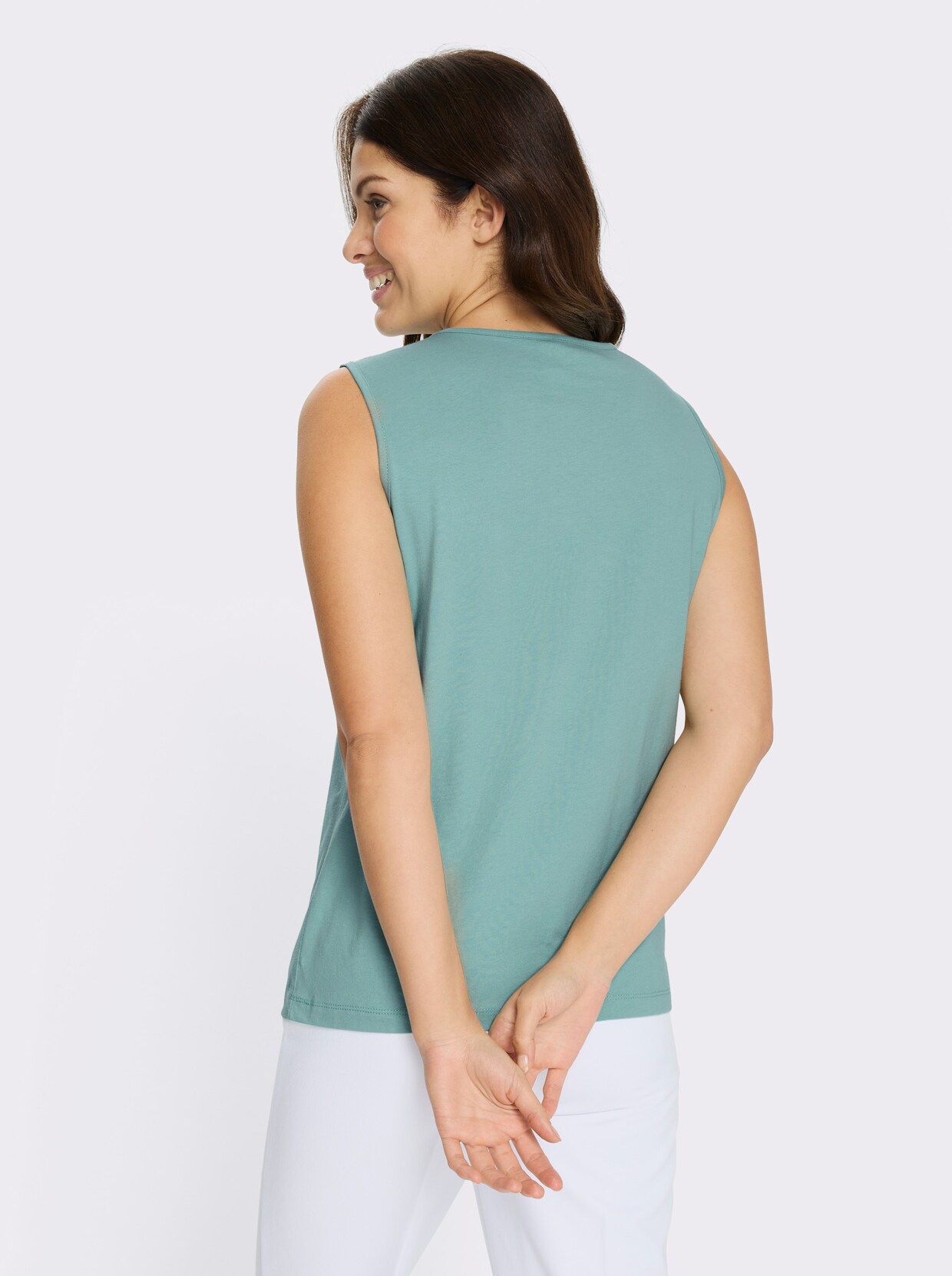 Shirttop mit Lochstickerei - salbei