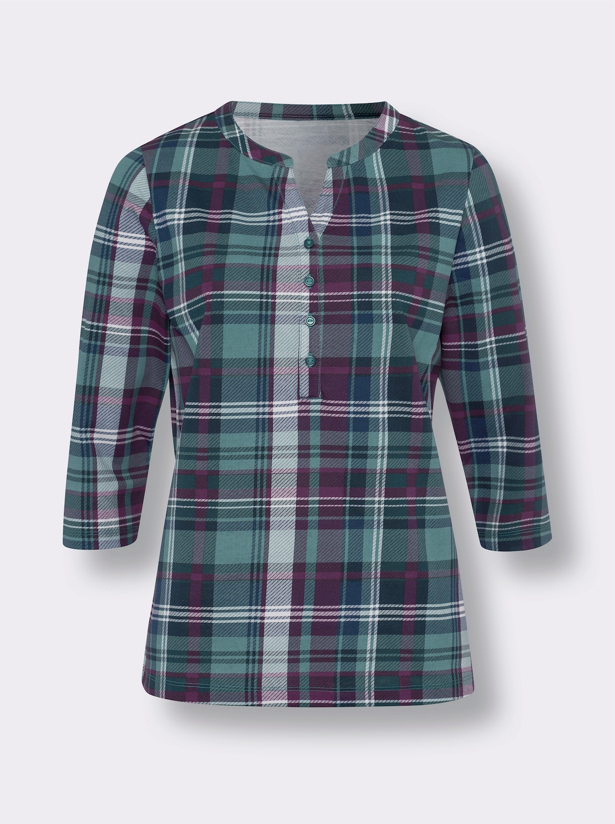 Shirt met 3/4-mouw - jade/petrol geruit