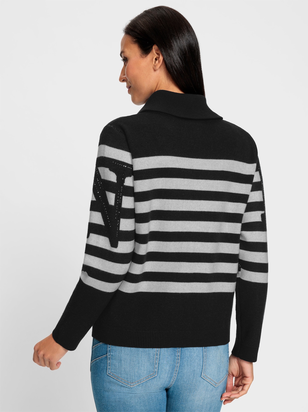heine Strickjacke - schwarz-ecru-geringelt