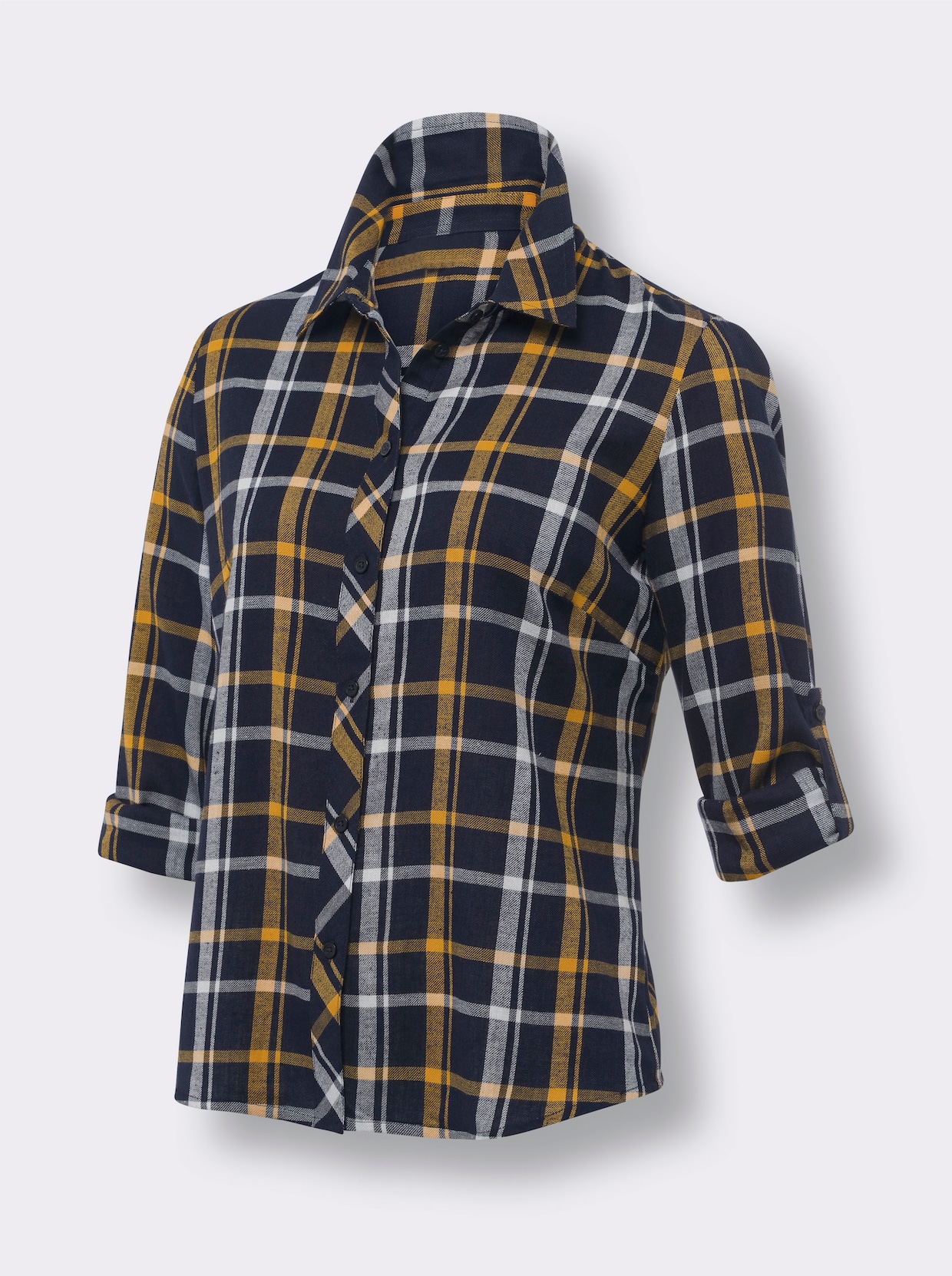 Flanellen blouse - marine/oker geruit
