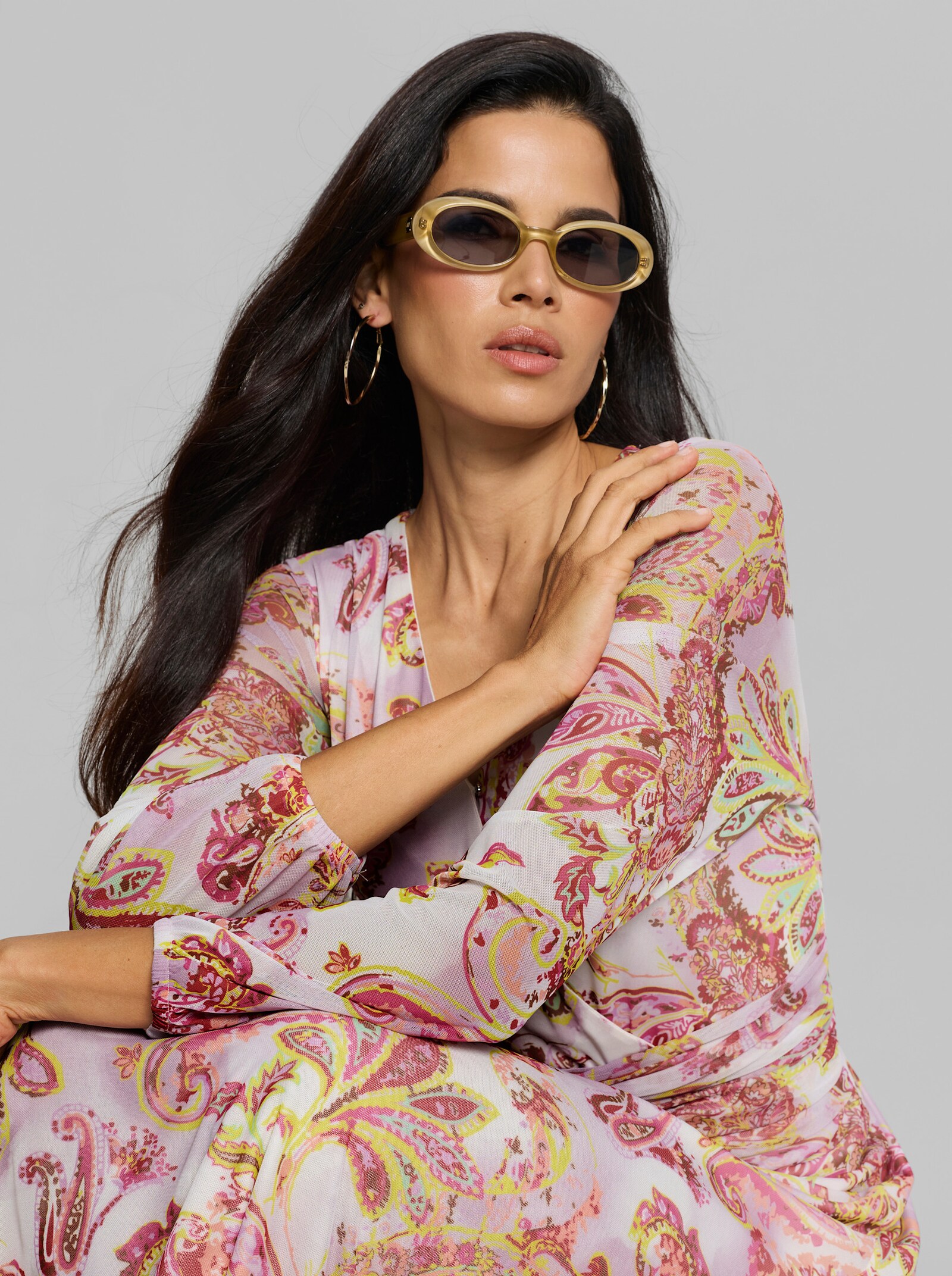 heine Druckkleid mit transparenten Ärmeln - orchidee-ecru-bedruckt