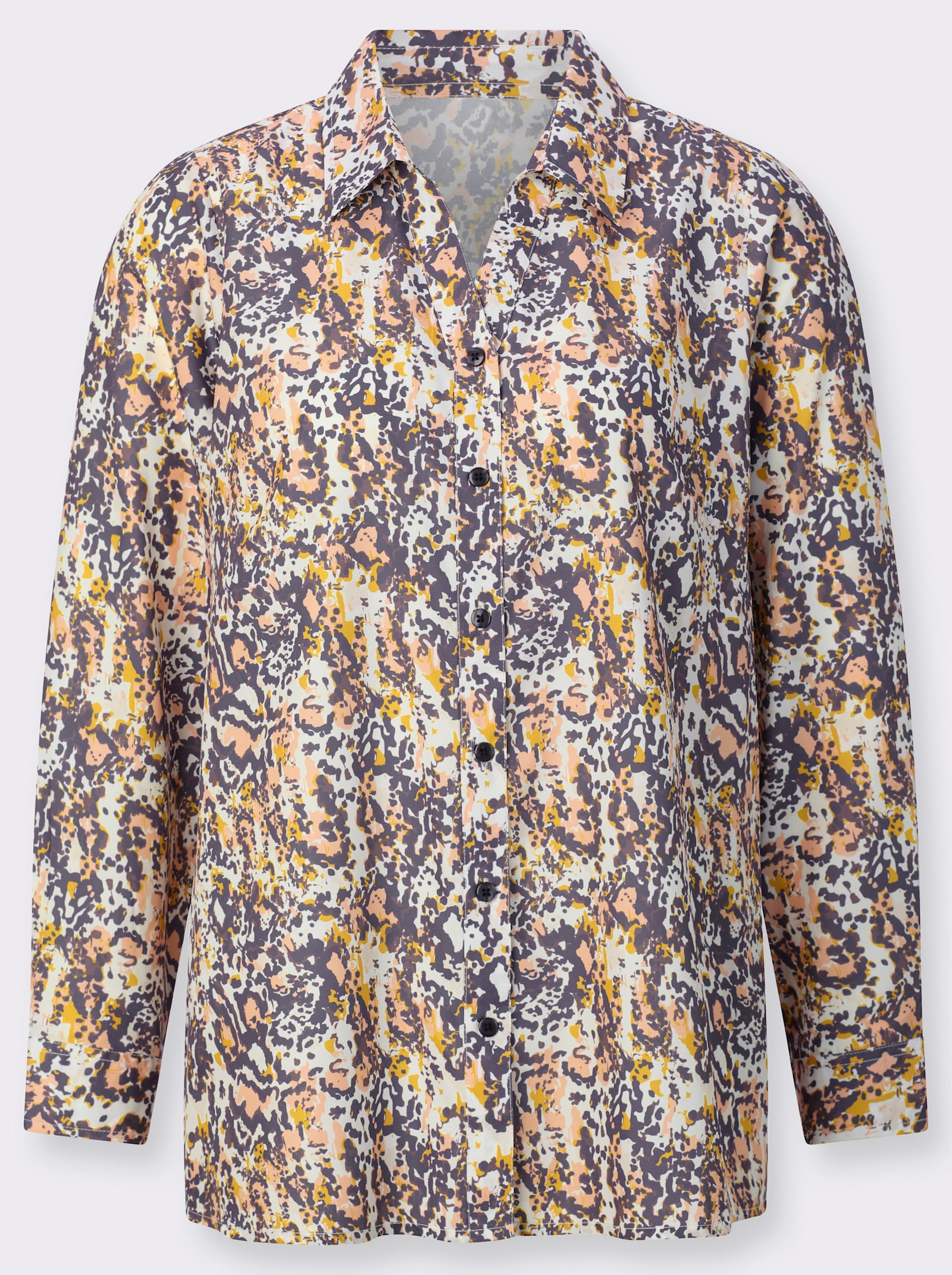 Longbluse in ausgestellter Form - ecru-anthrazit-bedruckt