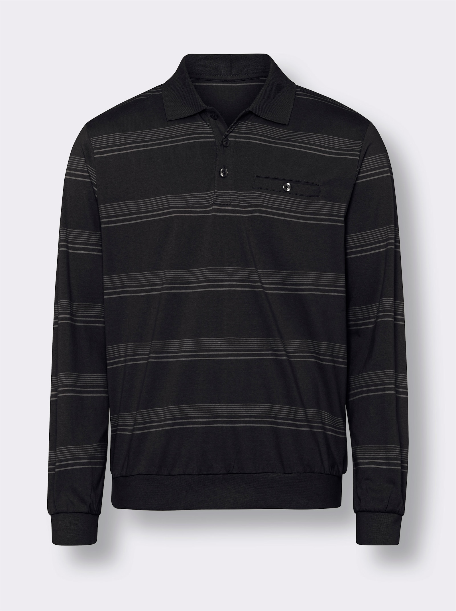 Sweatshirt mit Polokragen - schwarz-hellgrau-geringelt