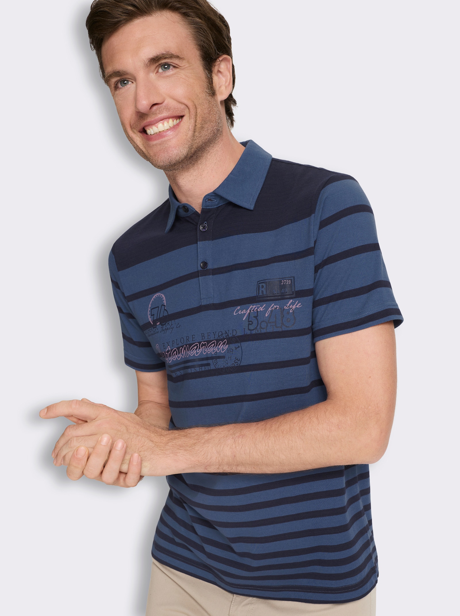 Poloshirt im Streifen-Dessin - jeansblau-gestreift