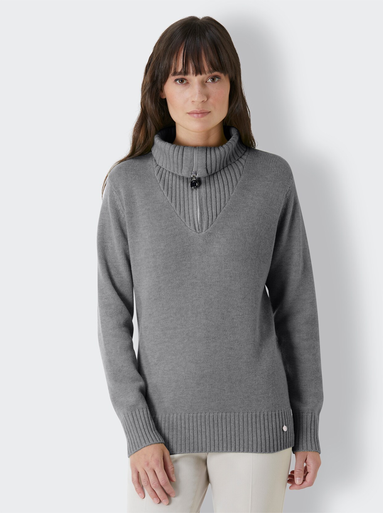 Creation L Premium Merino-Kaschmir-Pullover - steingrau-meliert