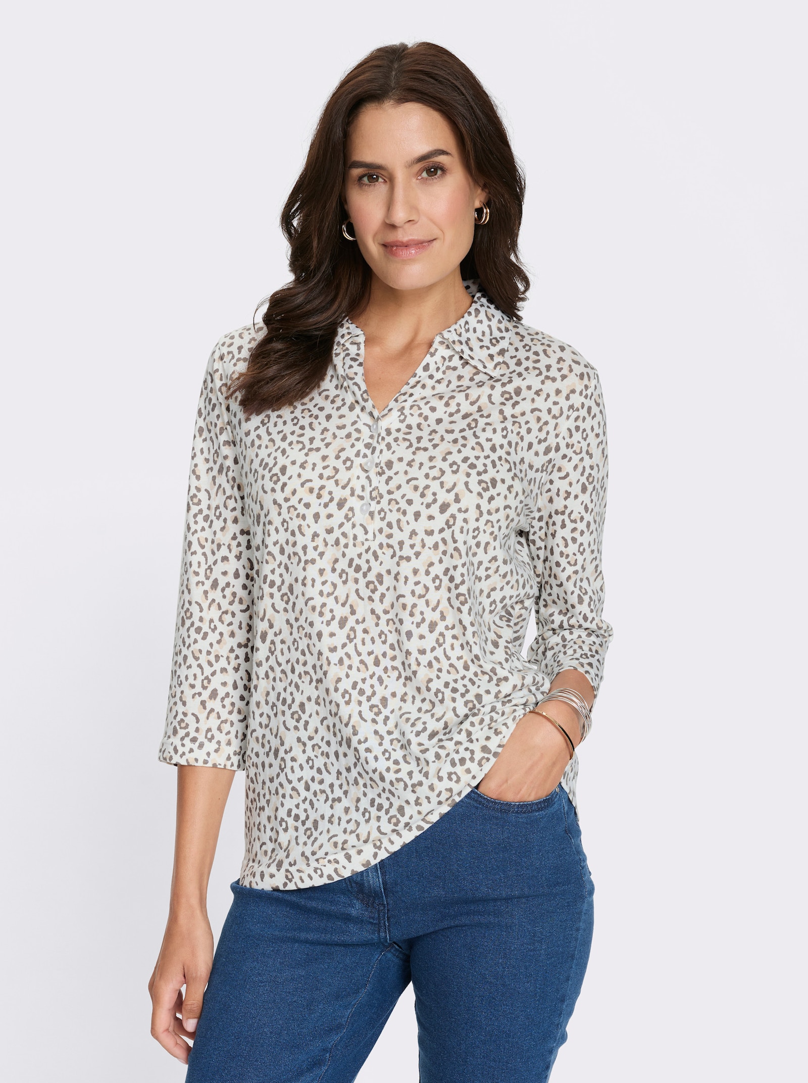 Poloshirt - ecru-taupe-bedruckt