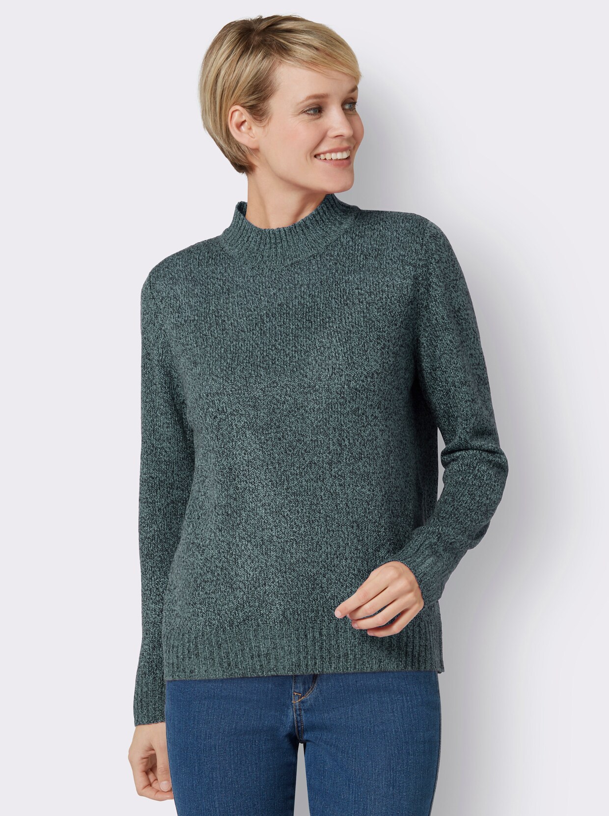 Pullover met opstaande kraag - jade gemêleerd