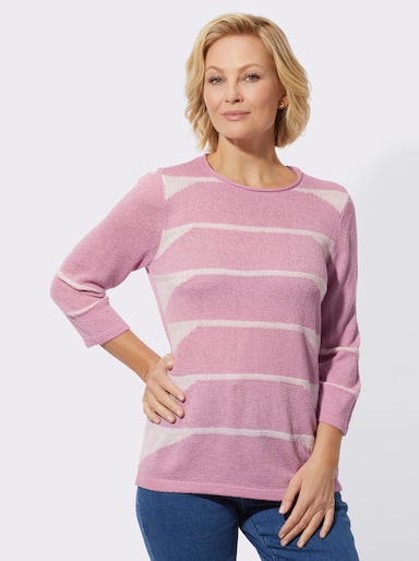 Rundhalspullover mit Intarsien-Muster - rosé-ecru-gemustert