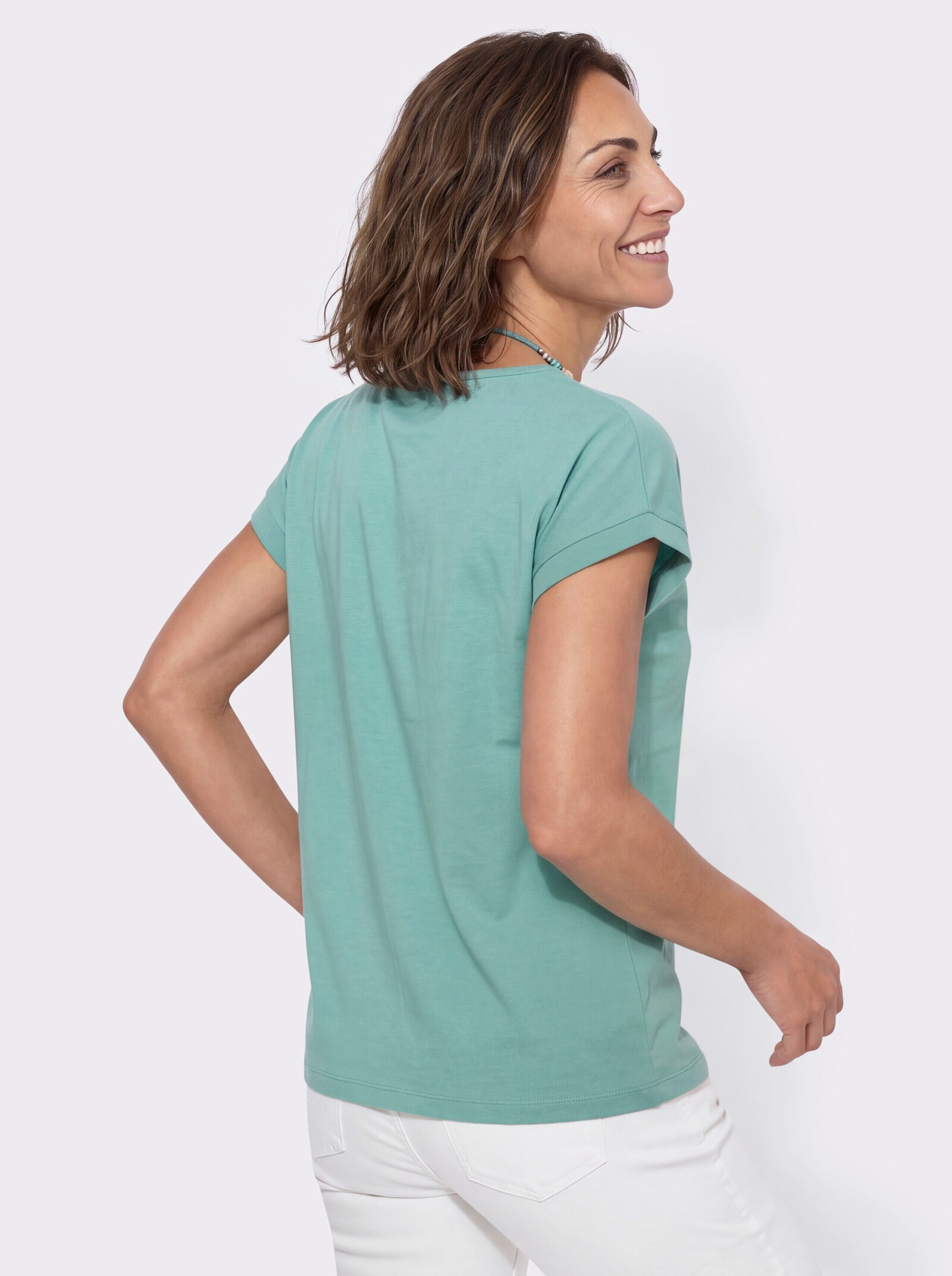 Print-Shirt mit überschnittenen Schultern - salbei-marine-bedruckt