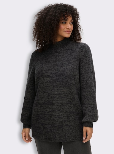 sheego Stehkragenpullover in Melange-Optik - schwarz-meliert