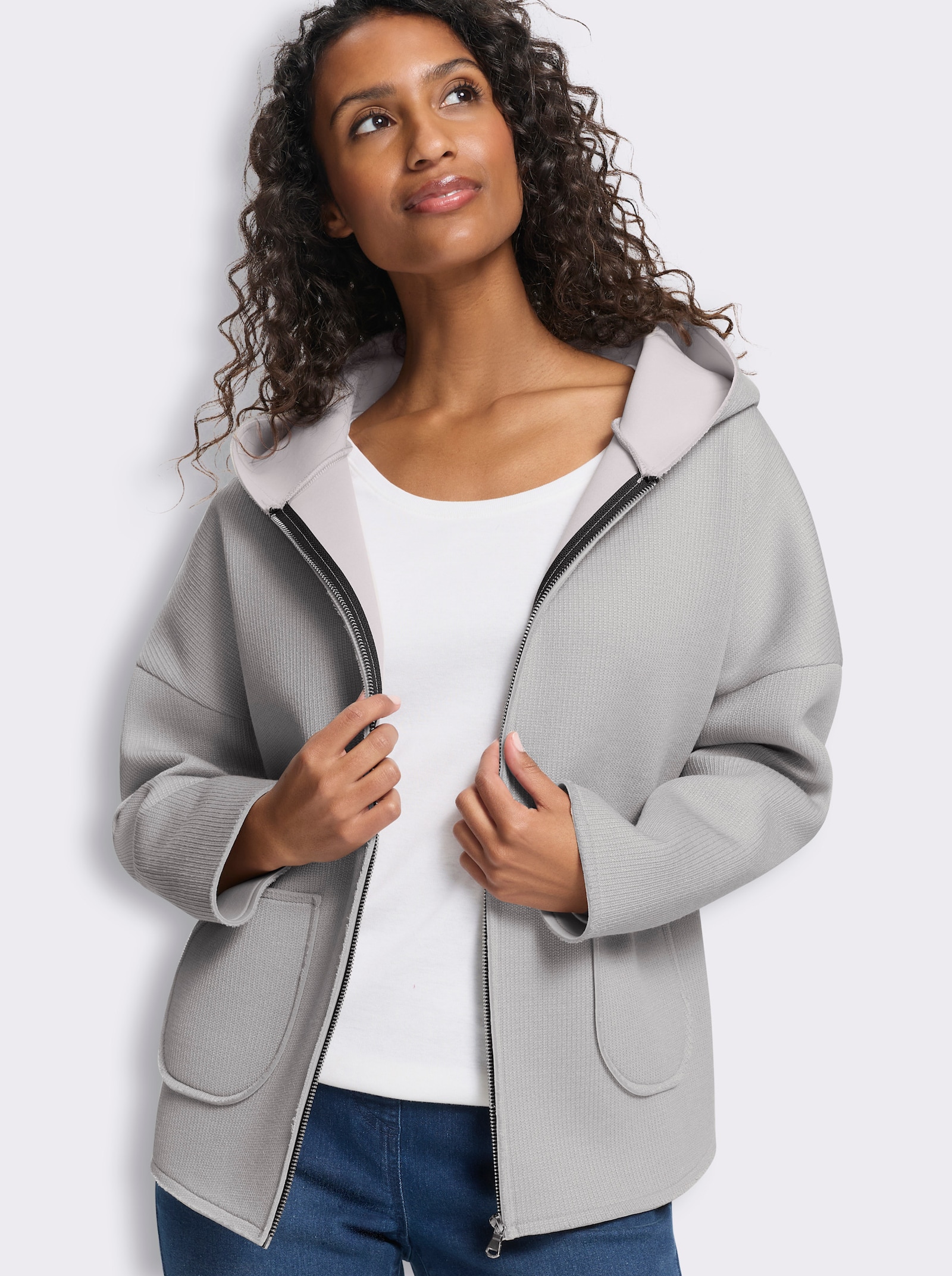 heine Shirtjacke im Materialmix - steingrau