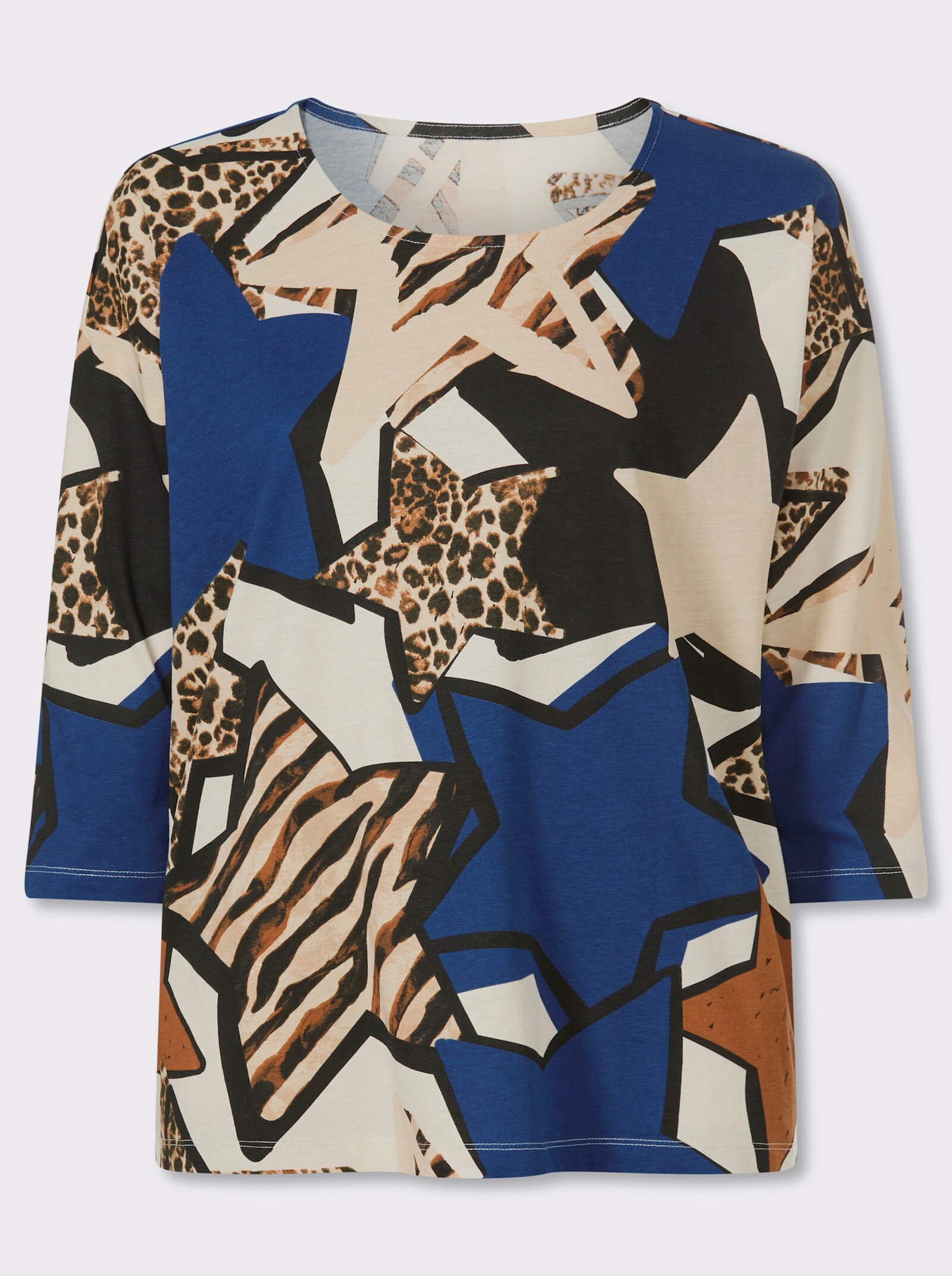 3/4-Arm-Shirt aus reiner Baumwolle - royalblau-champagner-bedruckt