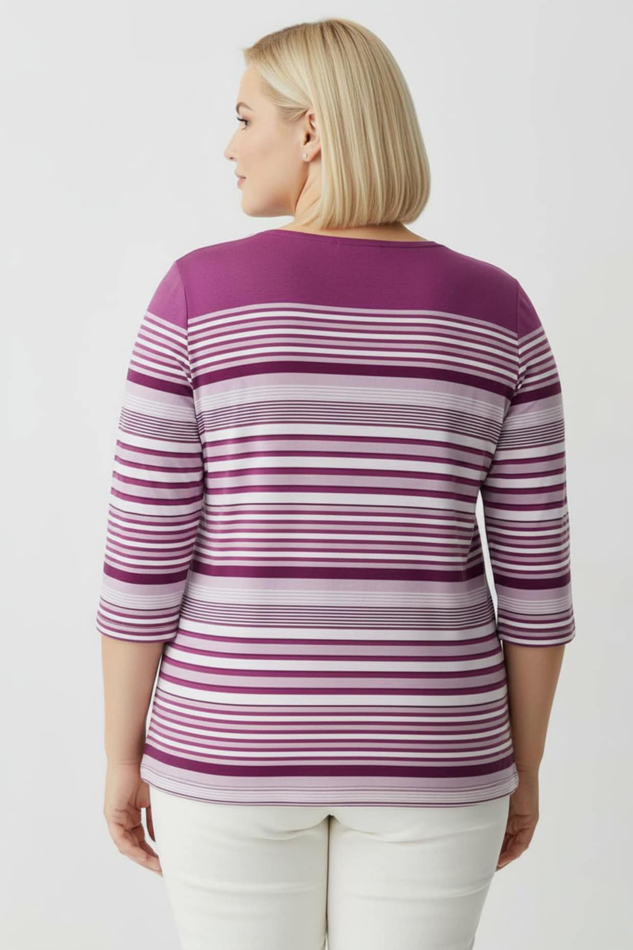 Ringelshirt mit 3/4-Ärmeln - fuchsia-ecru-geringelt