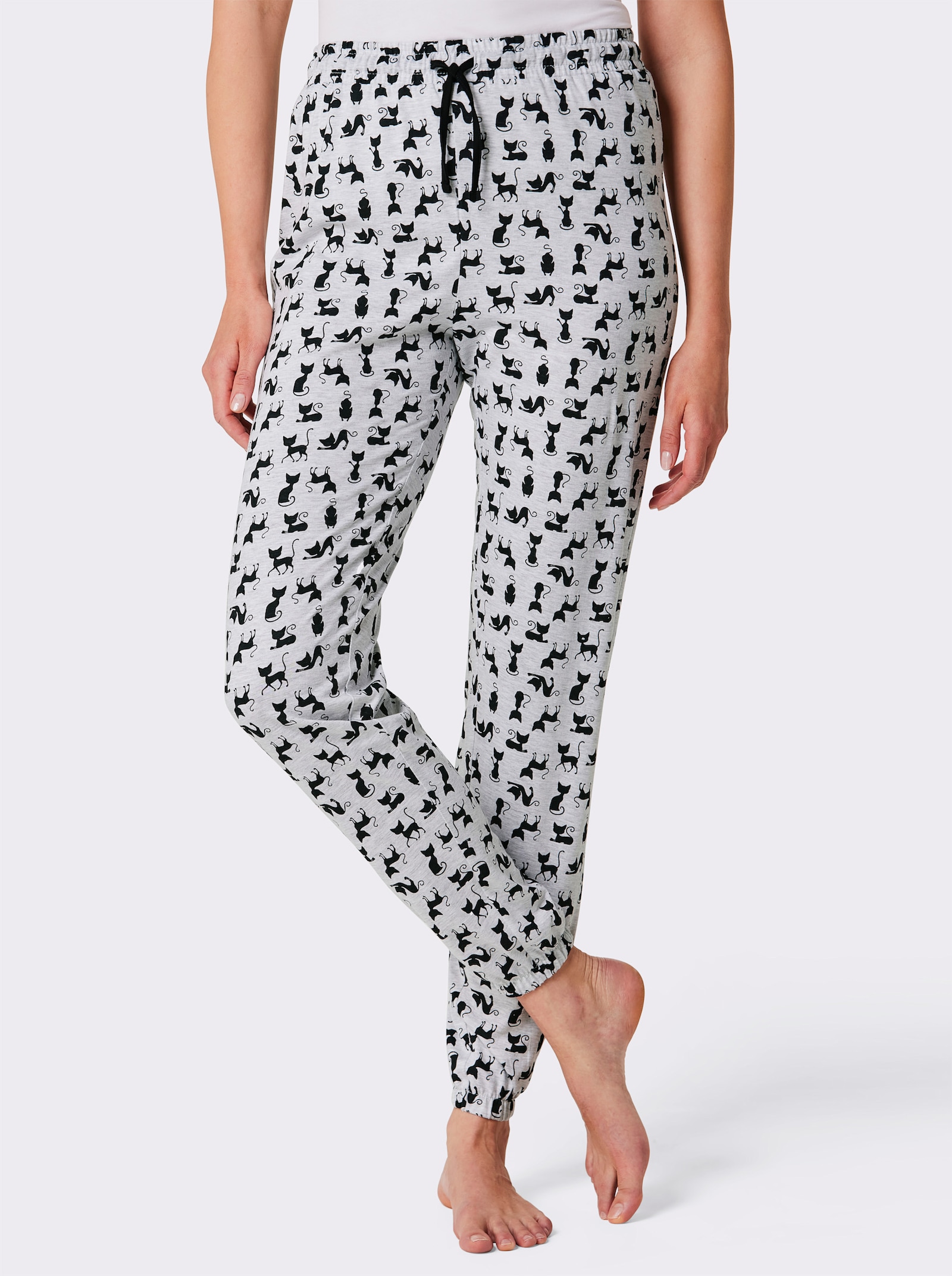 wäschepur Schlafanzug-Hose - grau-meliert-schwarz-bedruckt