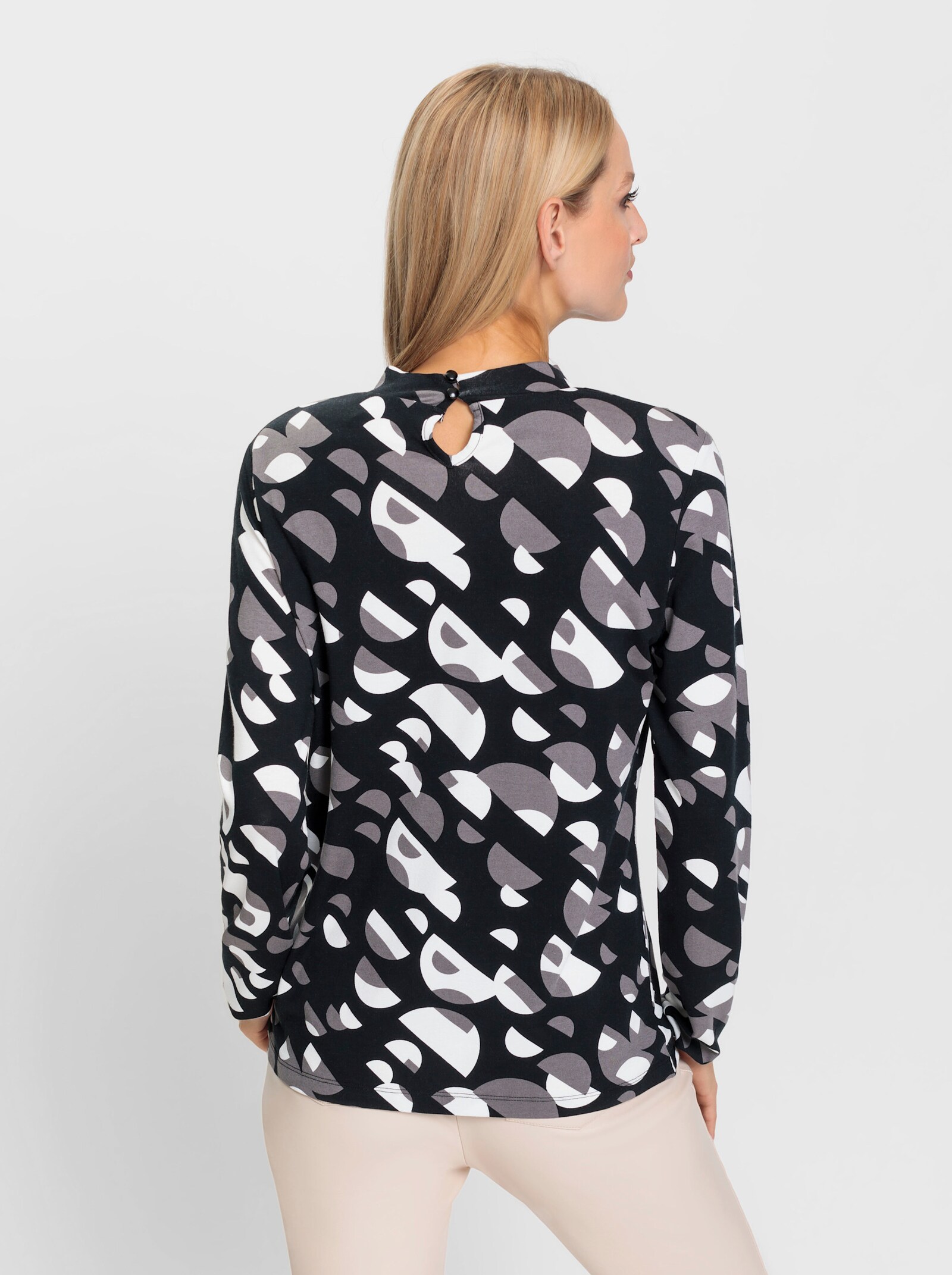 heine Shirt met lange mouwen en opstaande kraag - zwart/ecru geprint