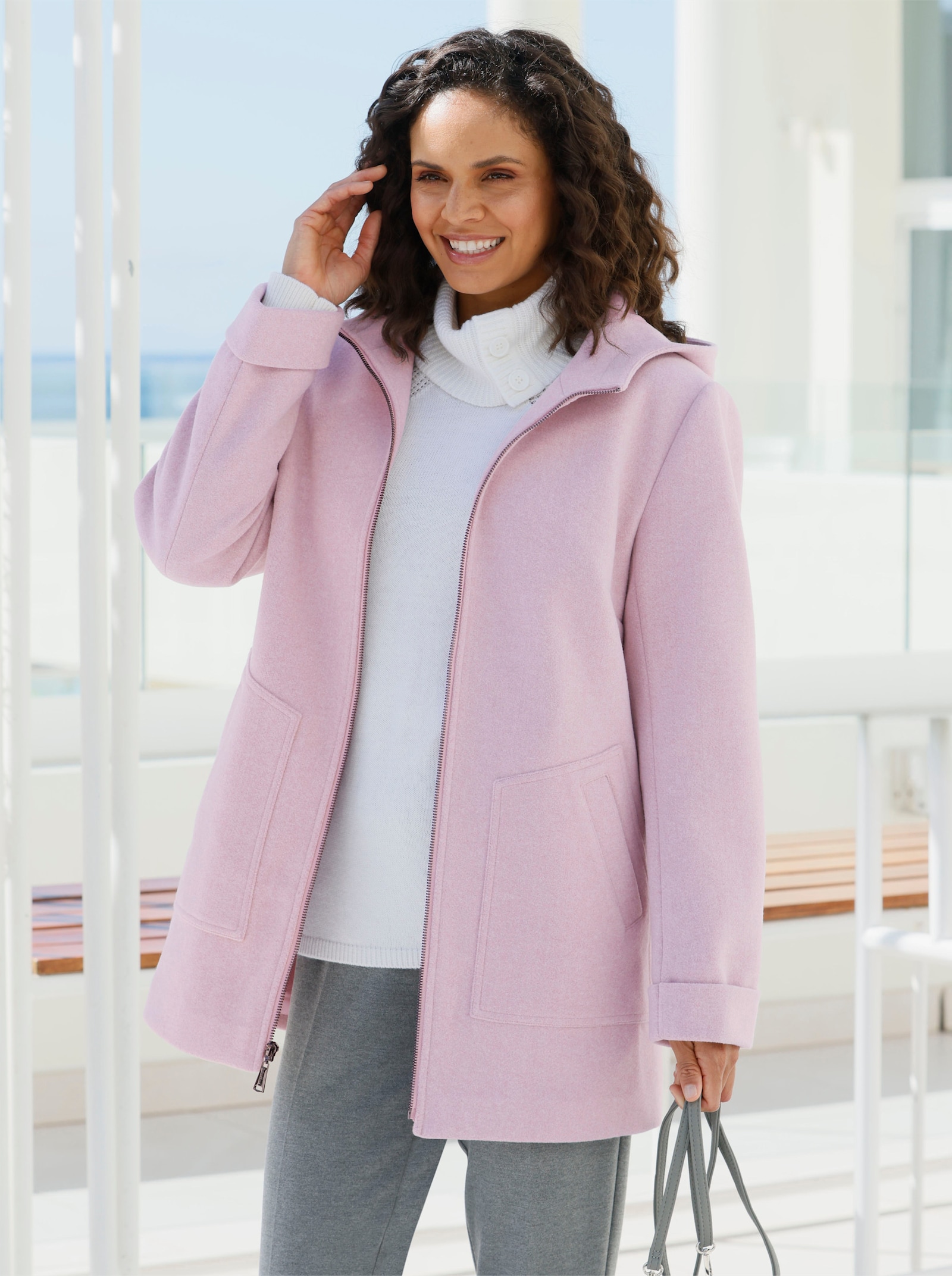 Kapuzenjacke mit Innentasche - mauve-meliert