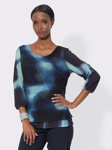 3/4-Arm-Shirt im Lagen-Look - marine-kalkmint-bedruckt