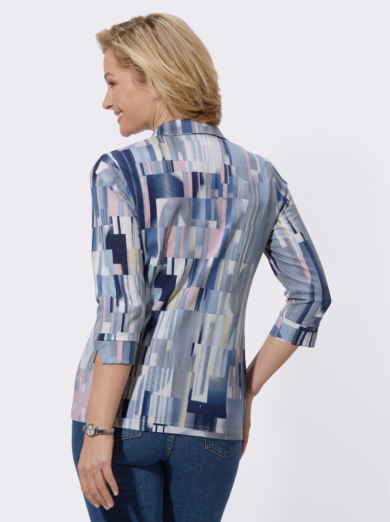 Poloshirt - bleu/roze bedrukt