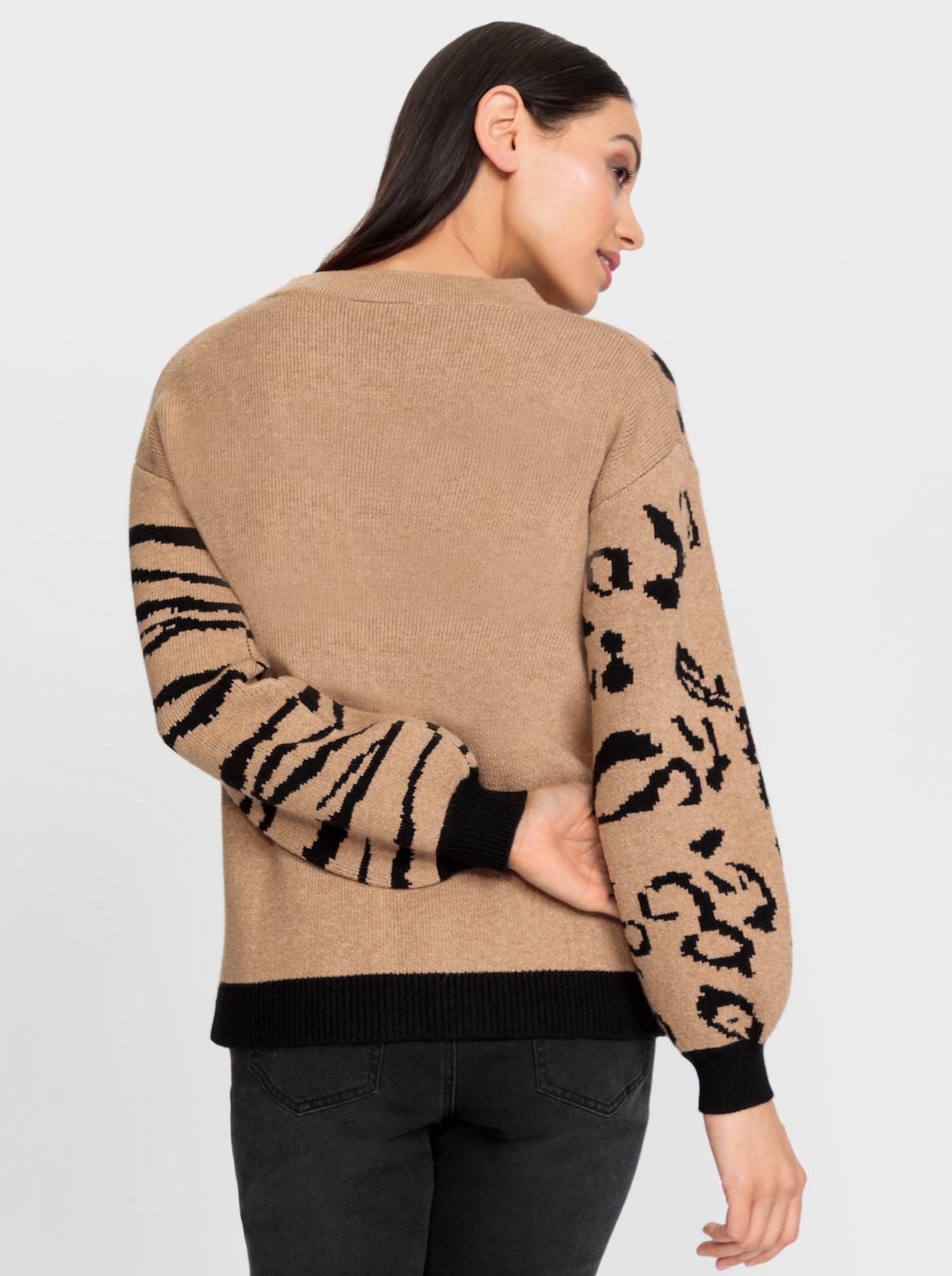 heine Pullover van jacquard - camel/zwart gedessineerd