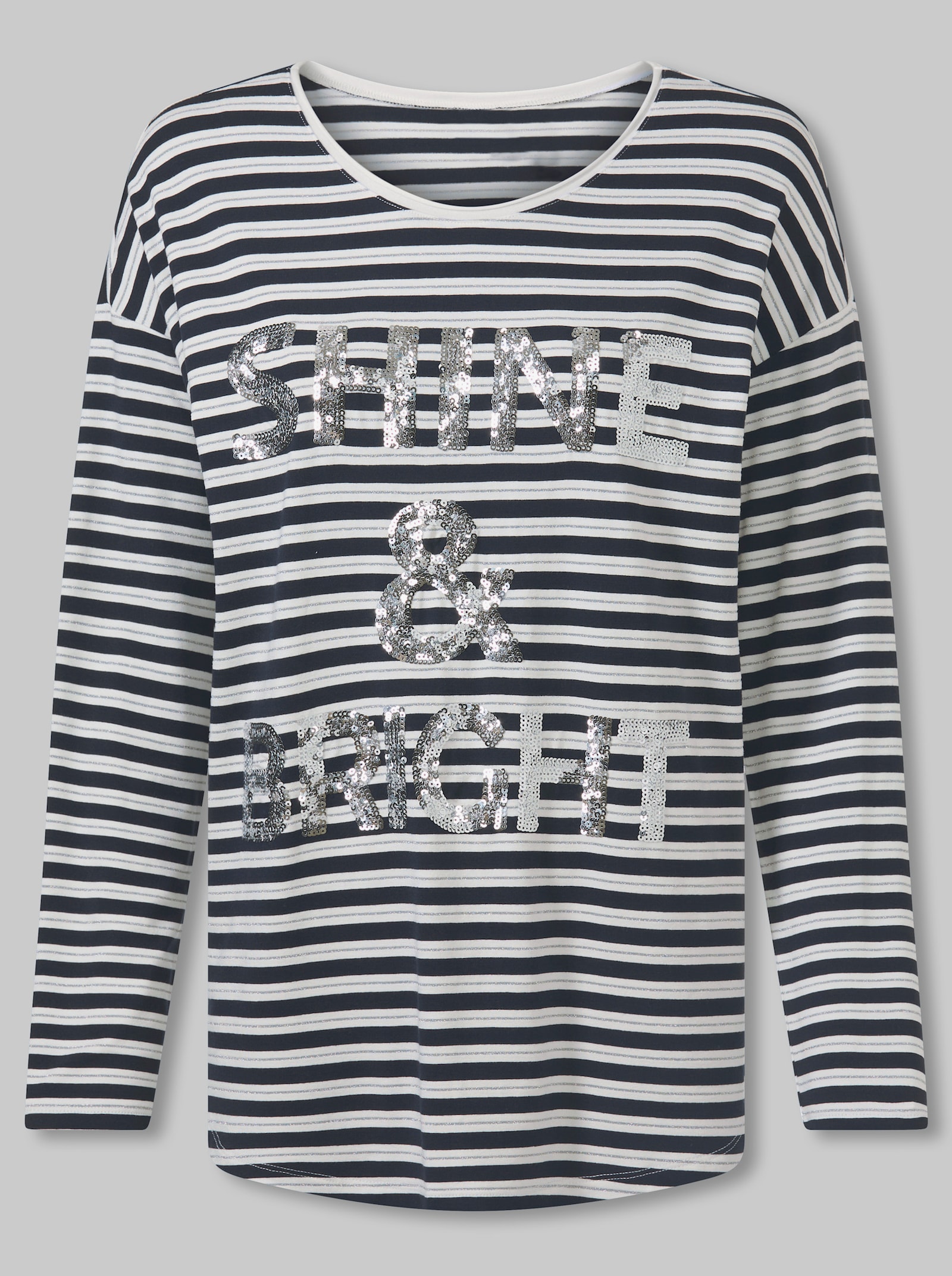 heine Ringelshirt mit Pailletten-Schriftzug - ecru-marine-geringelt