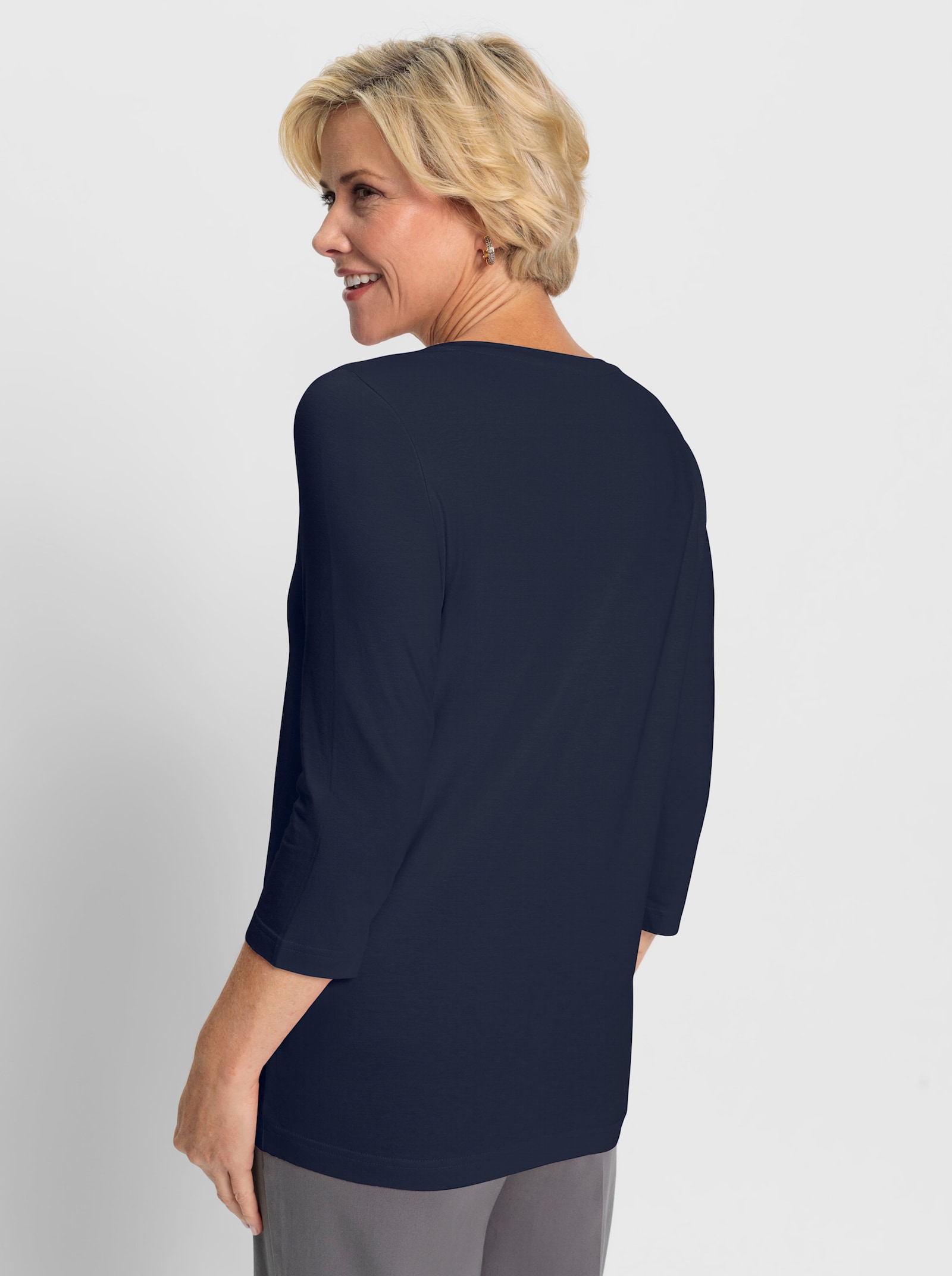 3/4-Arm-Shirt mit Stickerei und Glitzersteinchen - marine