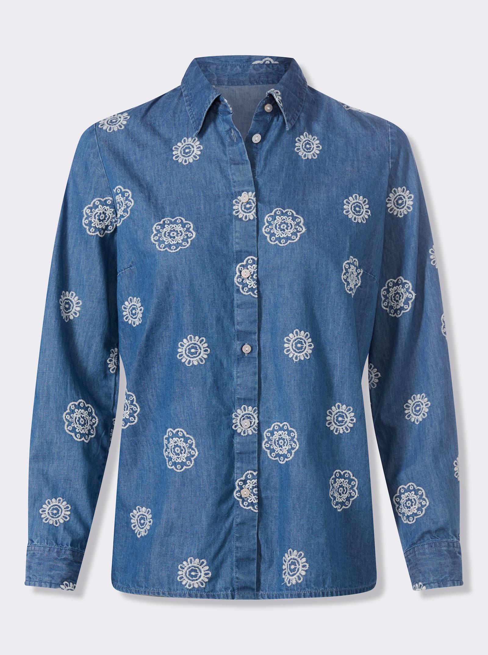 heine Hemdbluse mit Blumenstickerei - blue-bleached