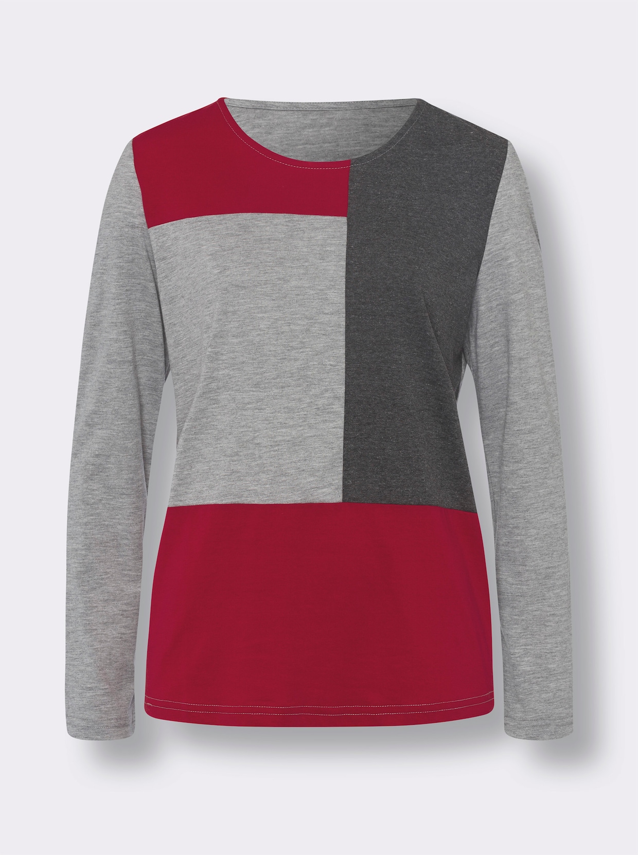 Tričko s dlouhým rukávem - červená-šedá-vzor