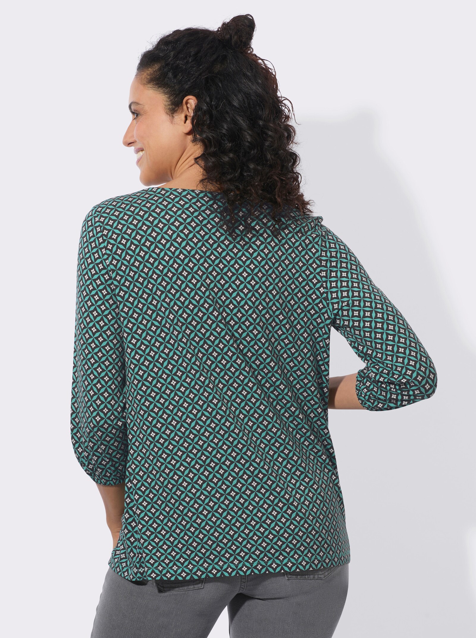 3/4-Arm-Shirt mit Gummizug am Ärmel - salbei-graphit-bedruckt
