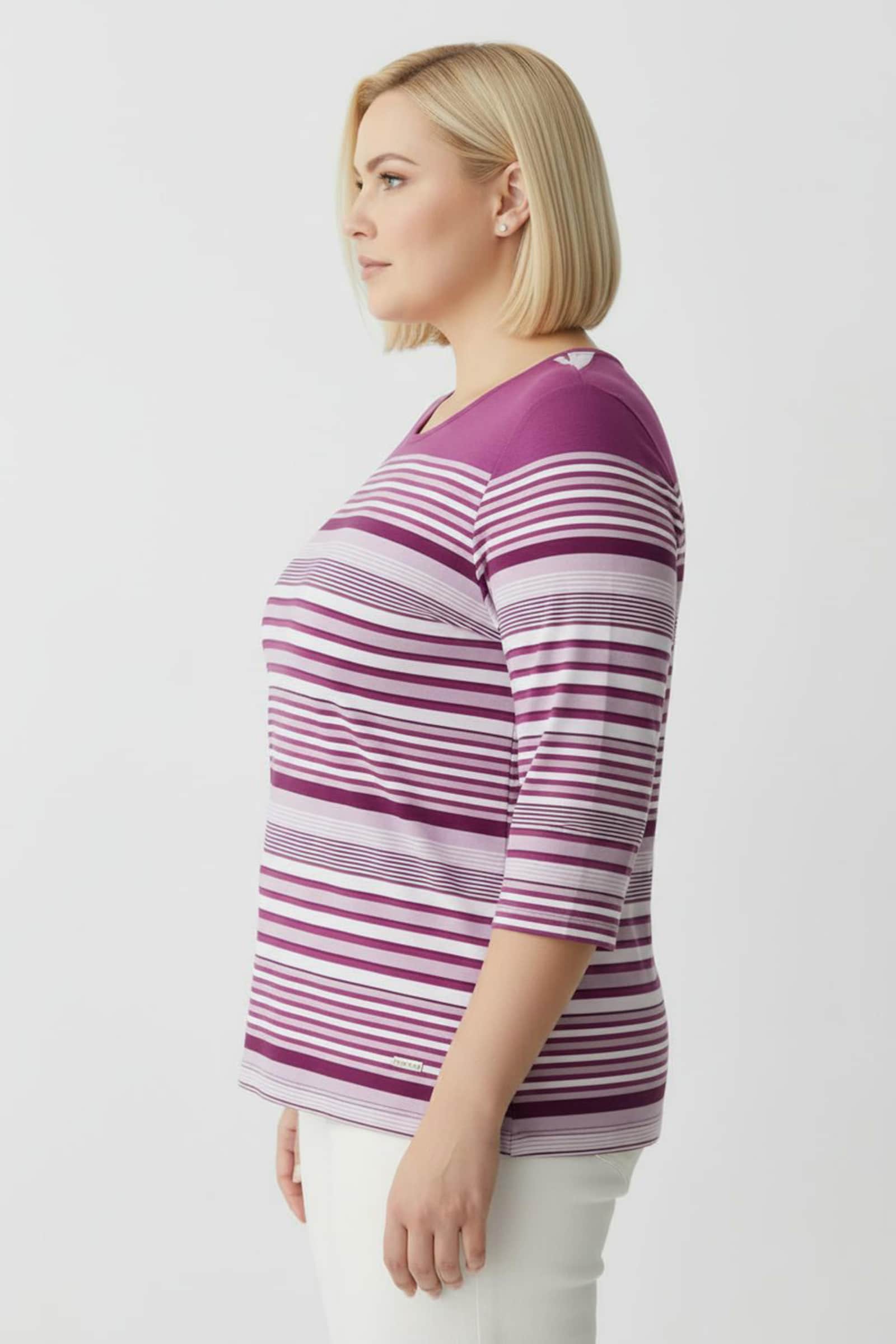 Ringelshirt mit 3/4-Ärmeln - fuchsia-ecru-geringelt