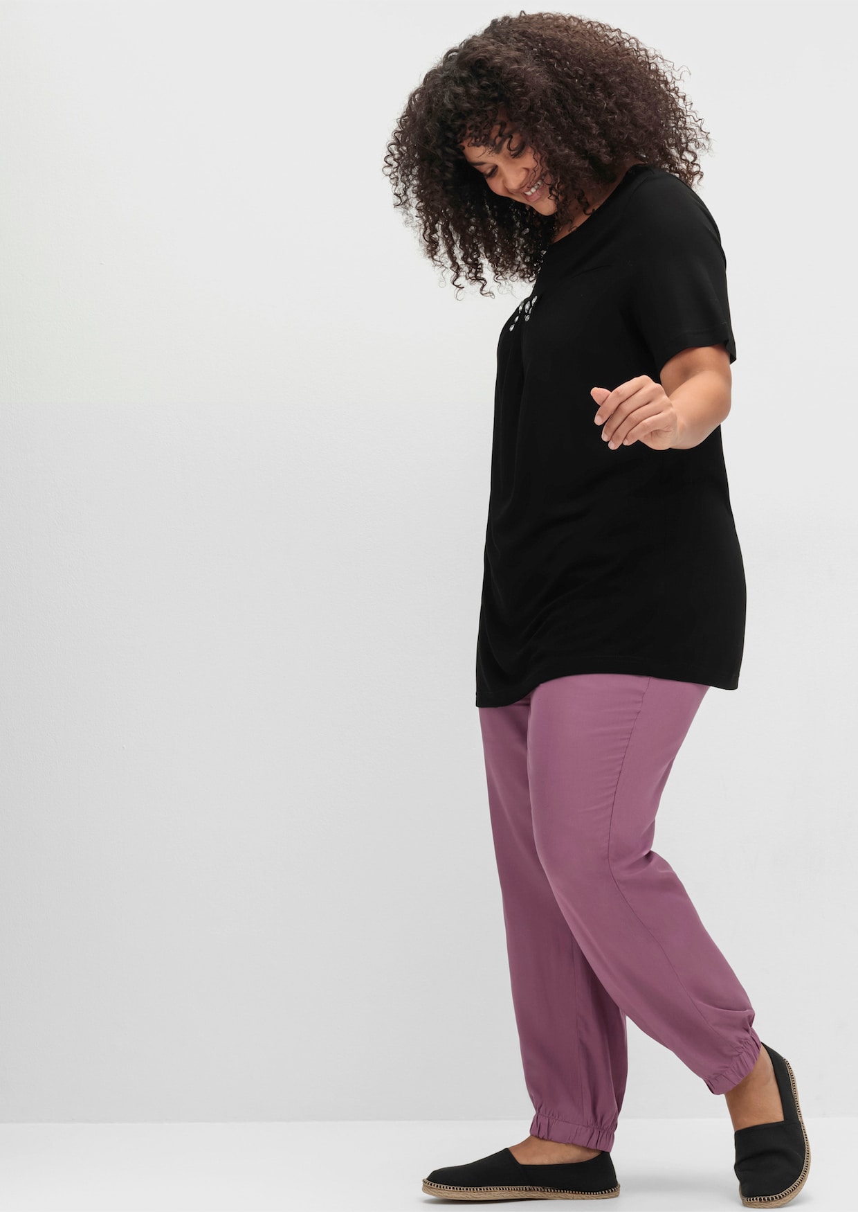 Haremshose mit Bündchen am Saum - violett