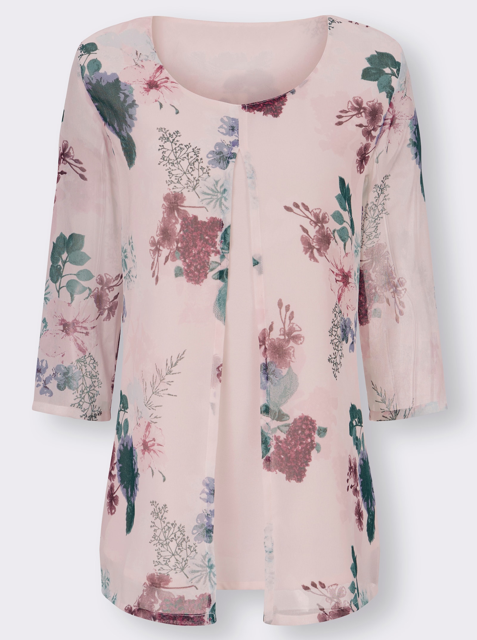 Comfortblouse in dubbellaagse look - roze geprint