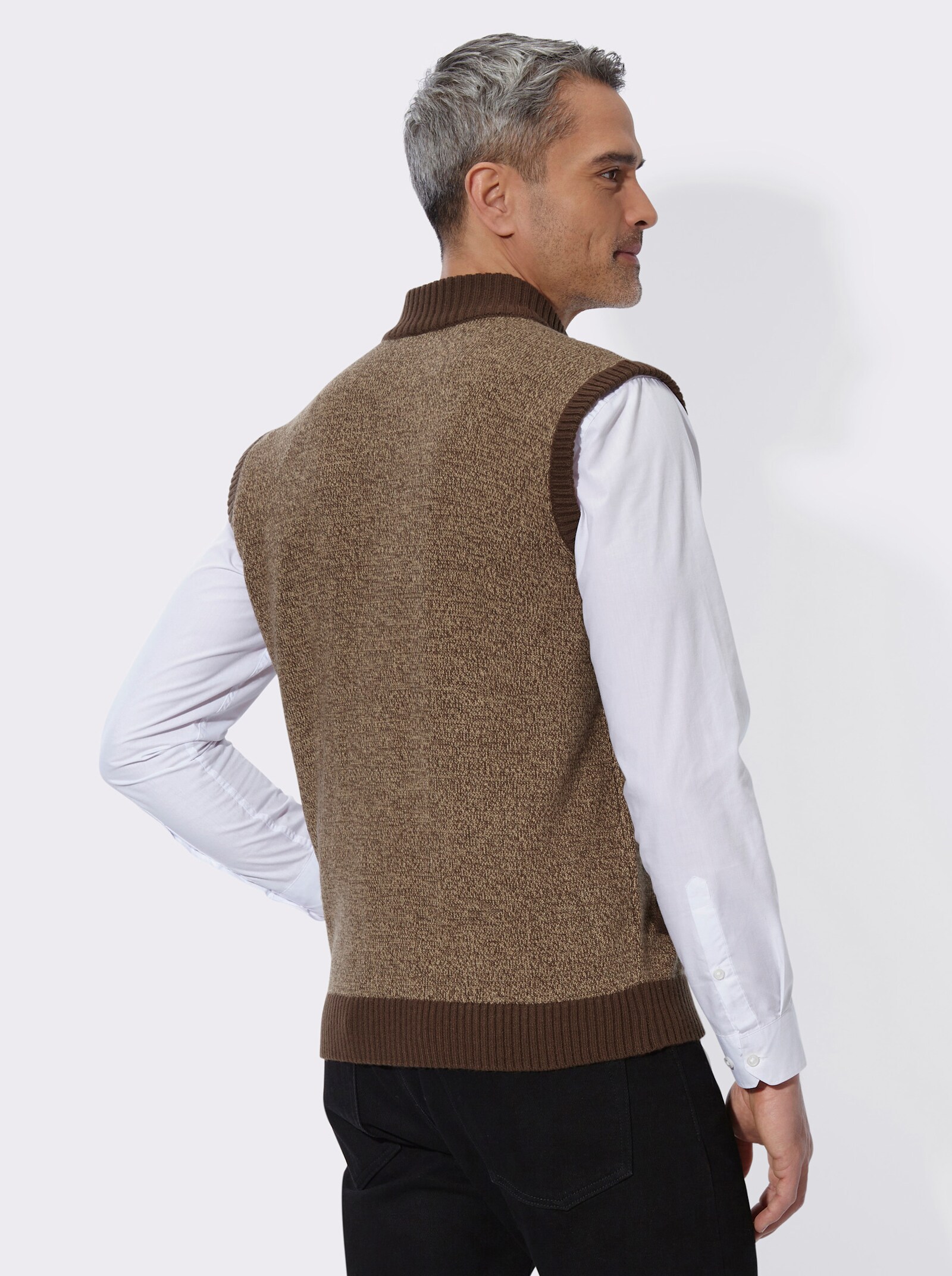 Strickweste in Melange-Optik - schoko-camel-meliert