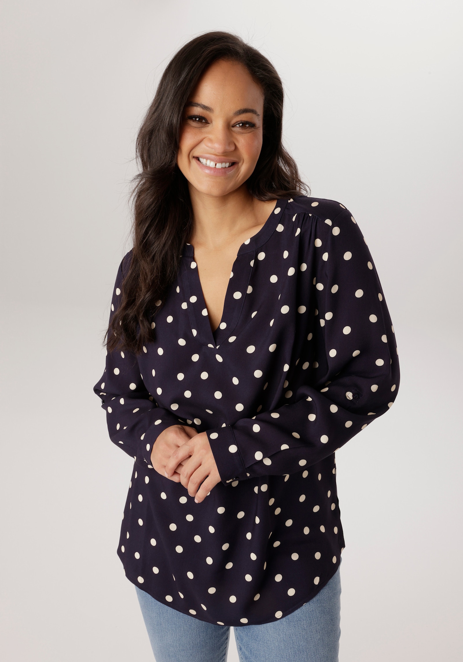 Aniston PLUS Schlupfbluse - marine-wollweiß