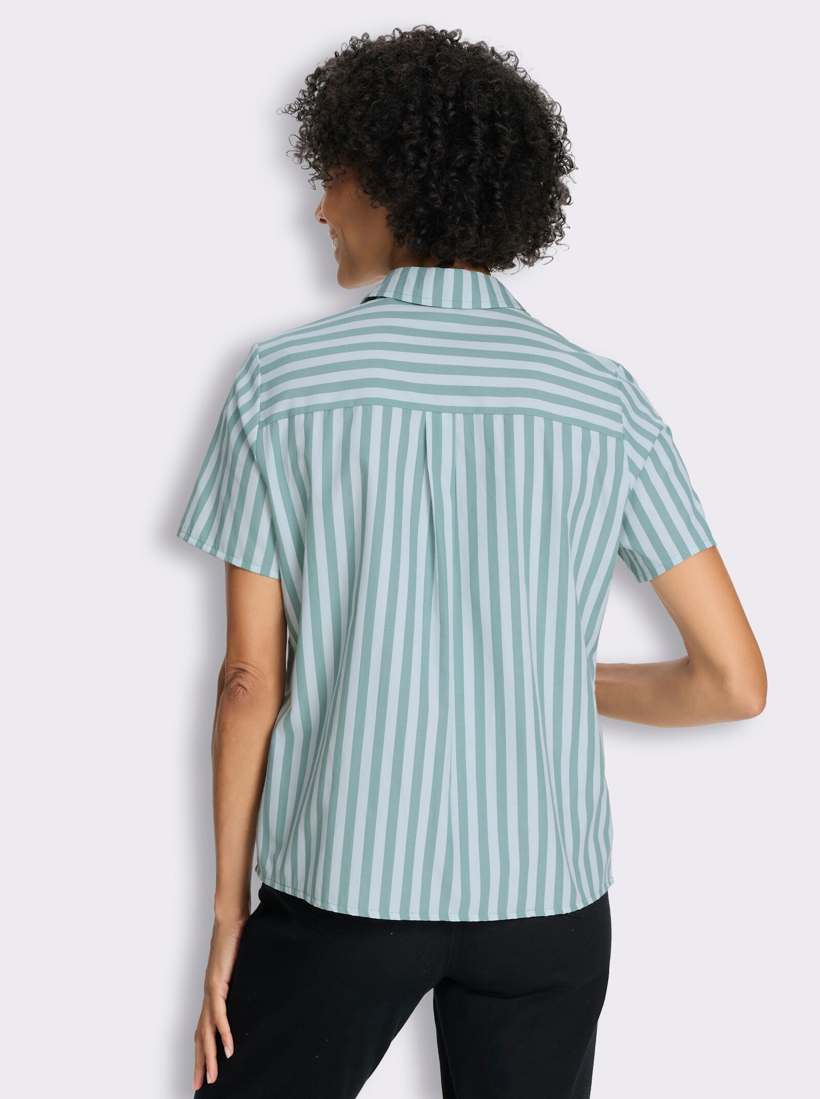 Kurzarm-Bluse mit Längsstreifen - kalkmint-gestreift